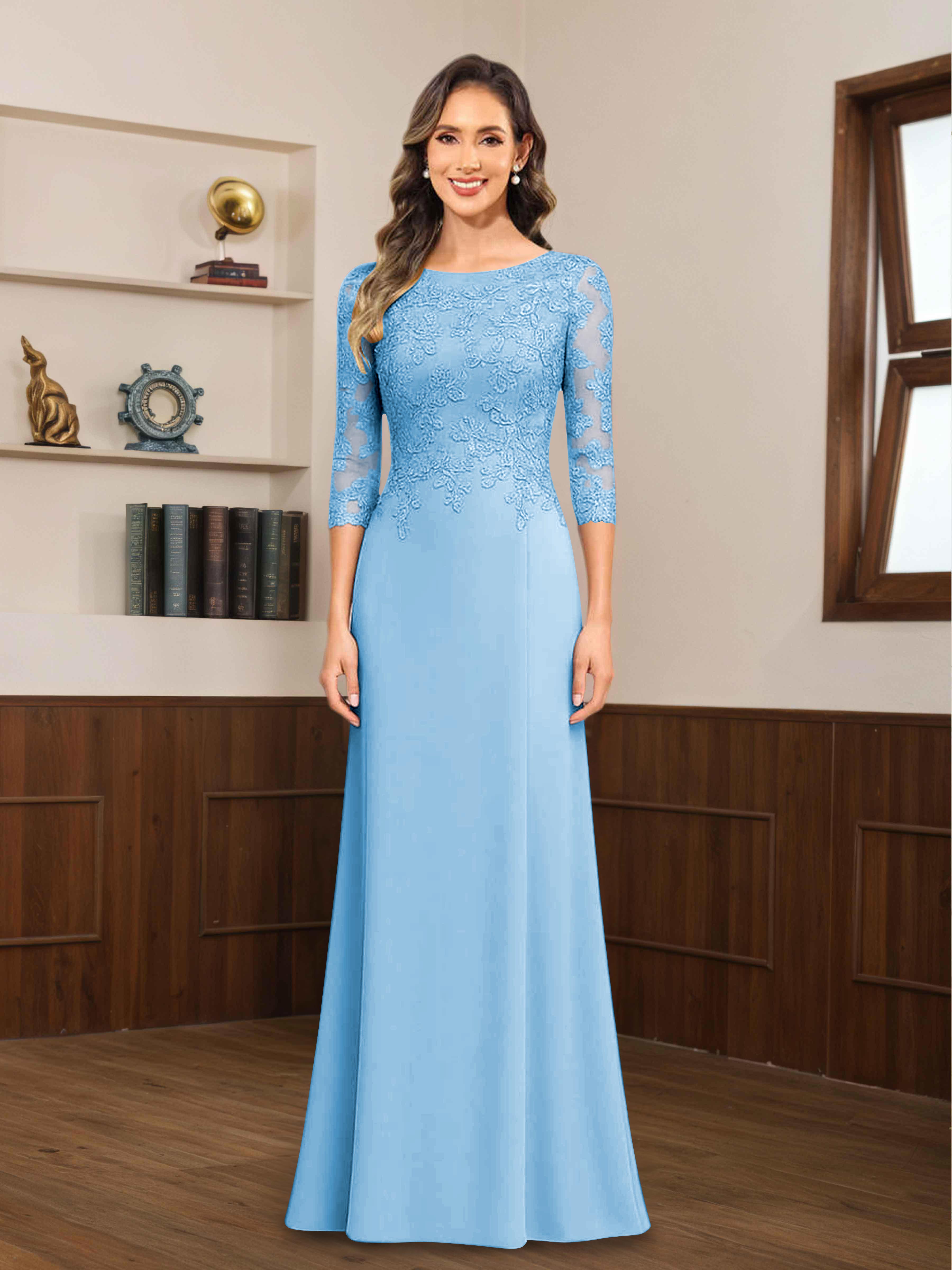 Robes Mère De La Mariée En Mousseline À Dentelle Appliqués Demi Manches Mireya