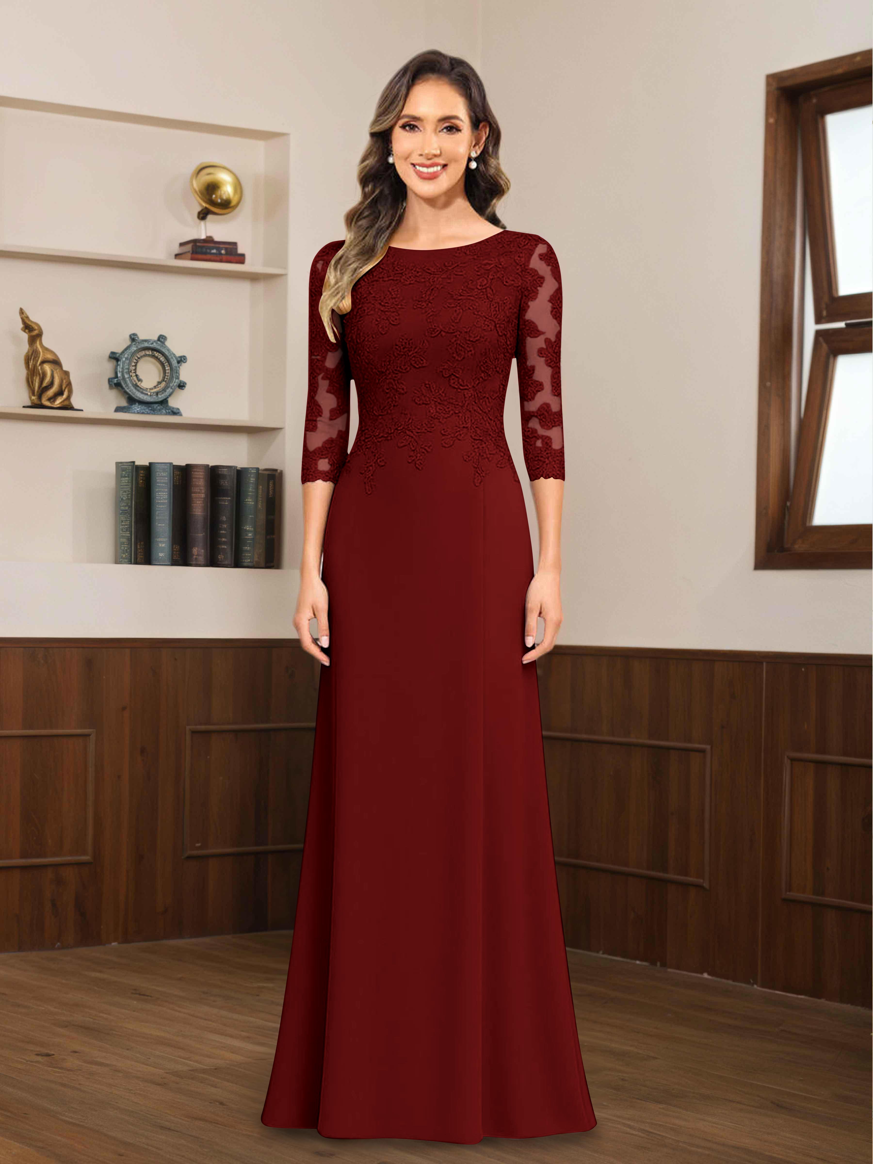 Robes Mère De La Mariée En Mousseline À Dentelle Appliqués Demi Manches Mireya