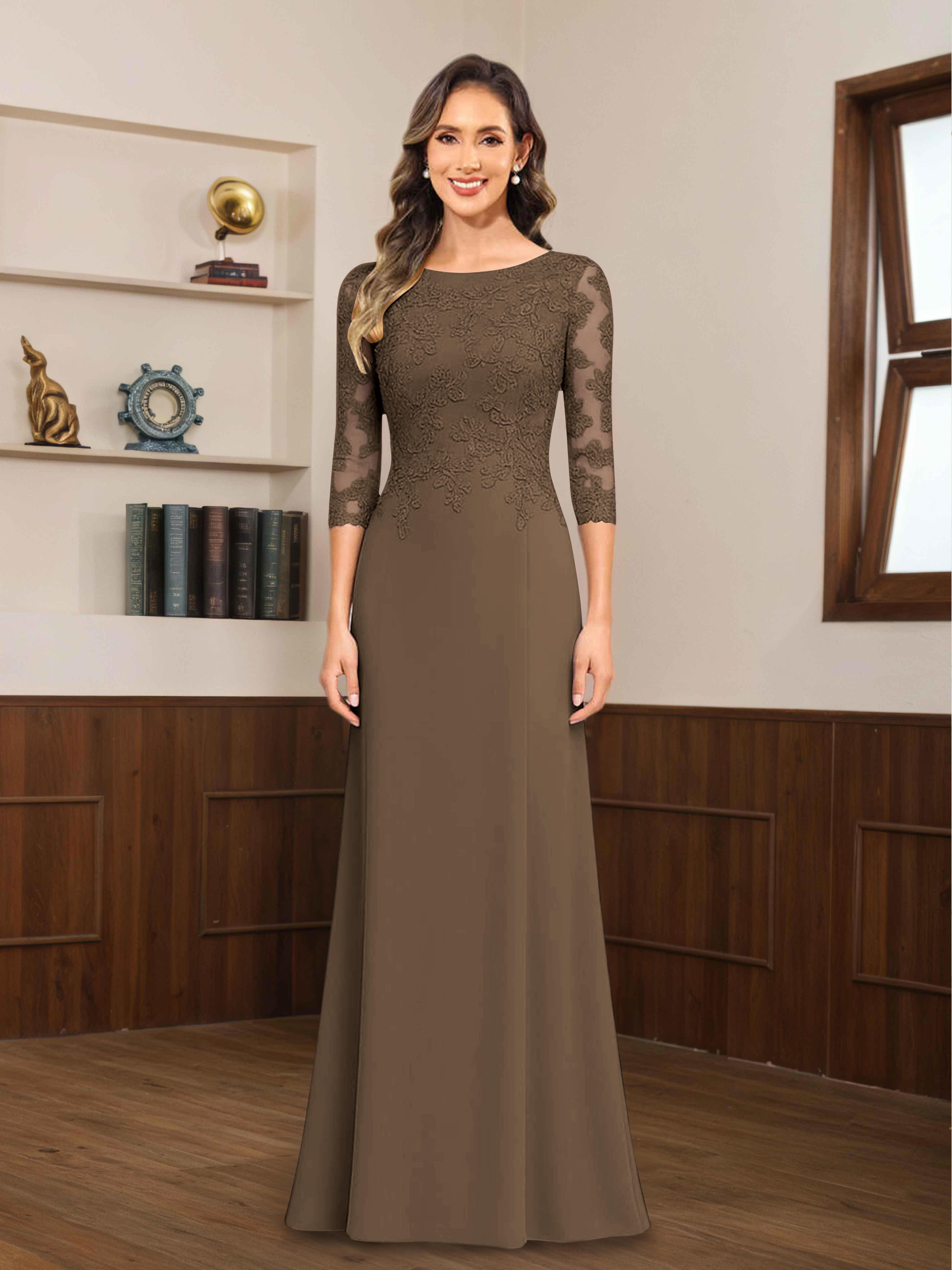 Robes Mère De La Mariée En Mousseline À Dentelle Appliqués Demi Manches Mireya