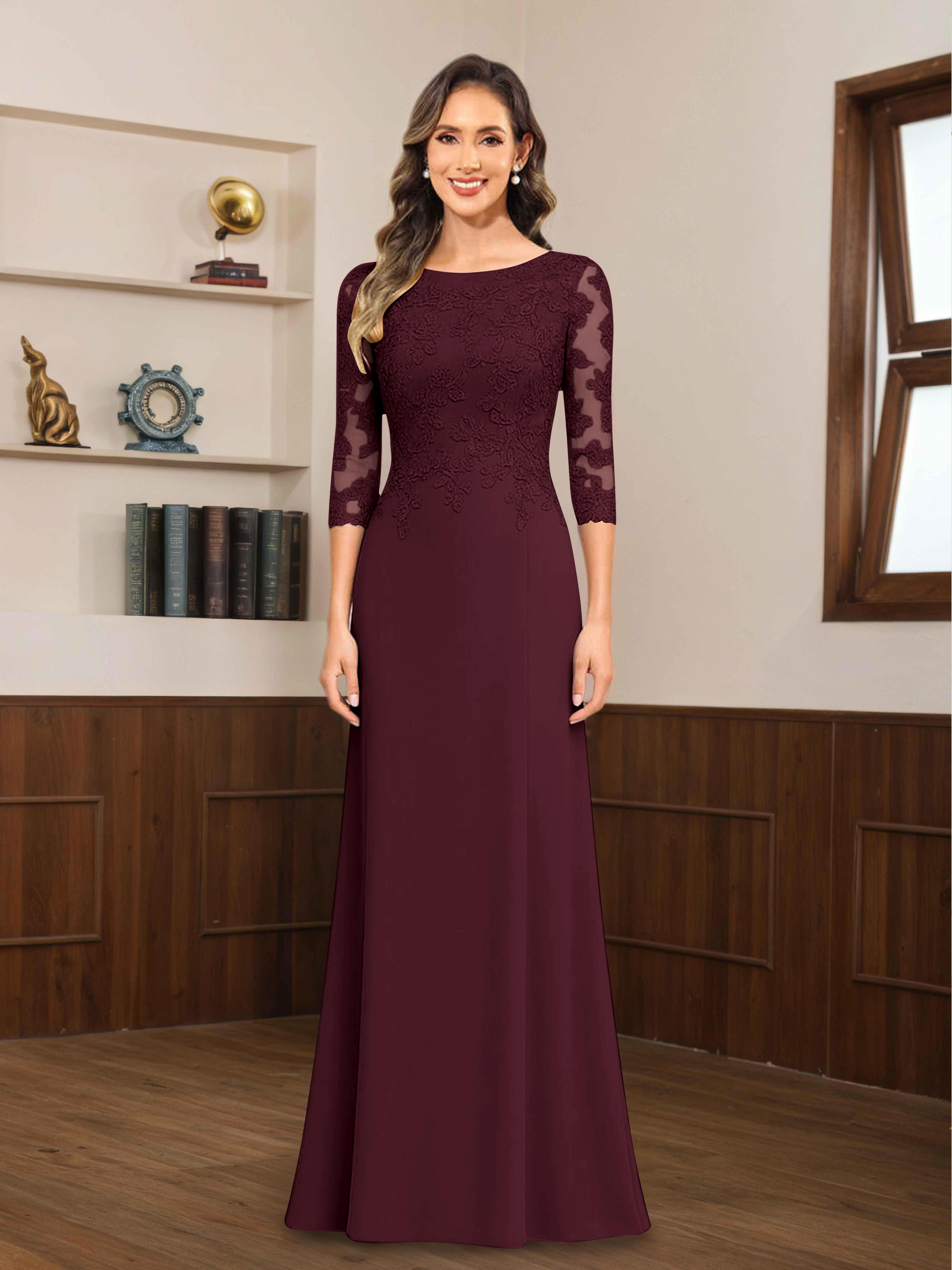 Robes Mère De La Mariée En Mousseline À Dentelle Appliqués Demi Manches Mireya