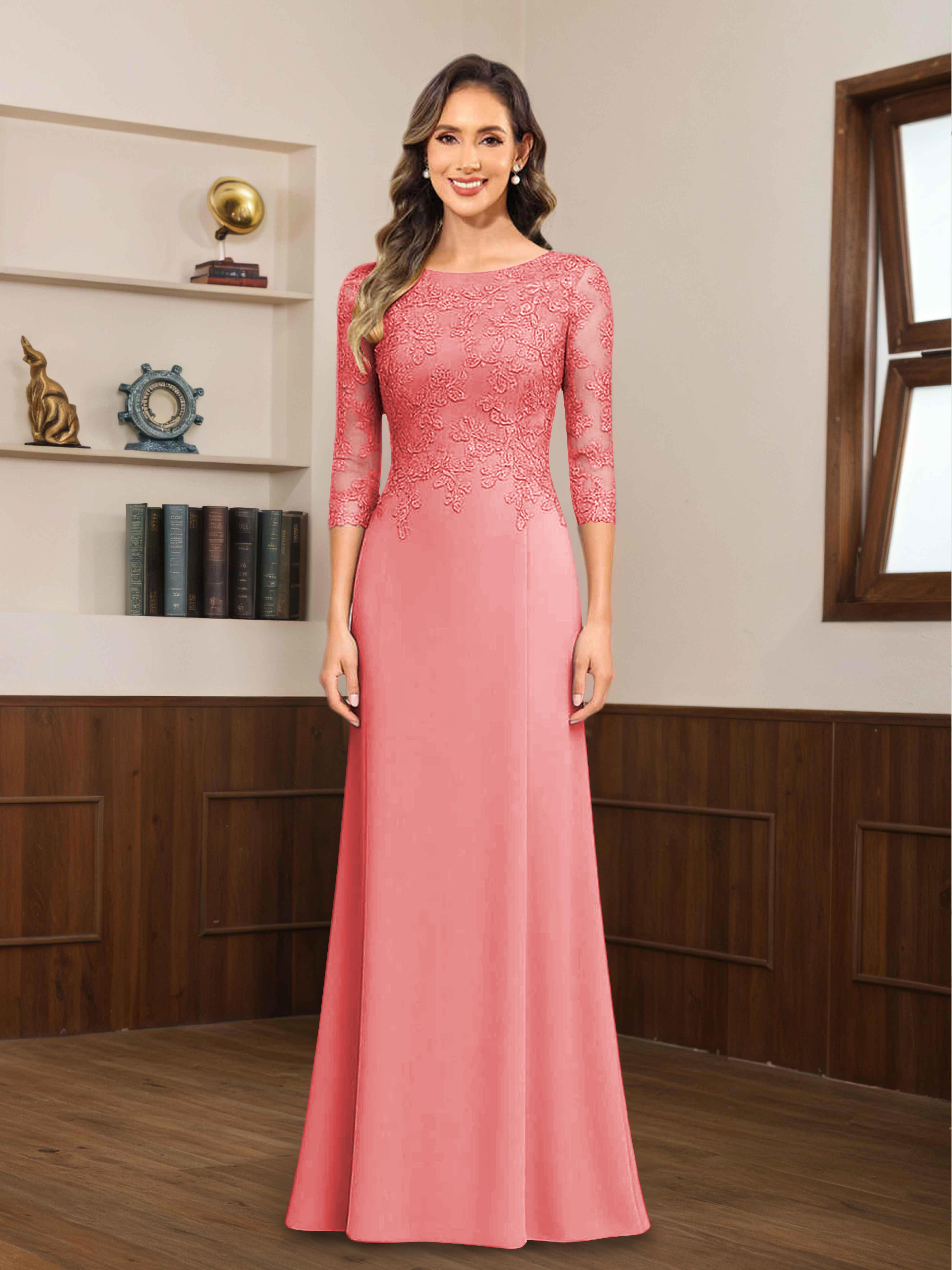 Robes Mère De La Mariée En Mousseline À Dentelle Appliqués Demi Manches Mireya
