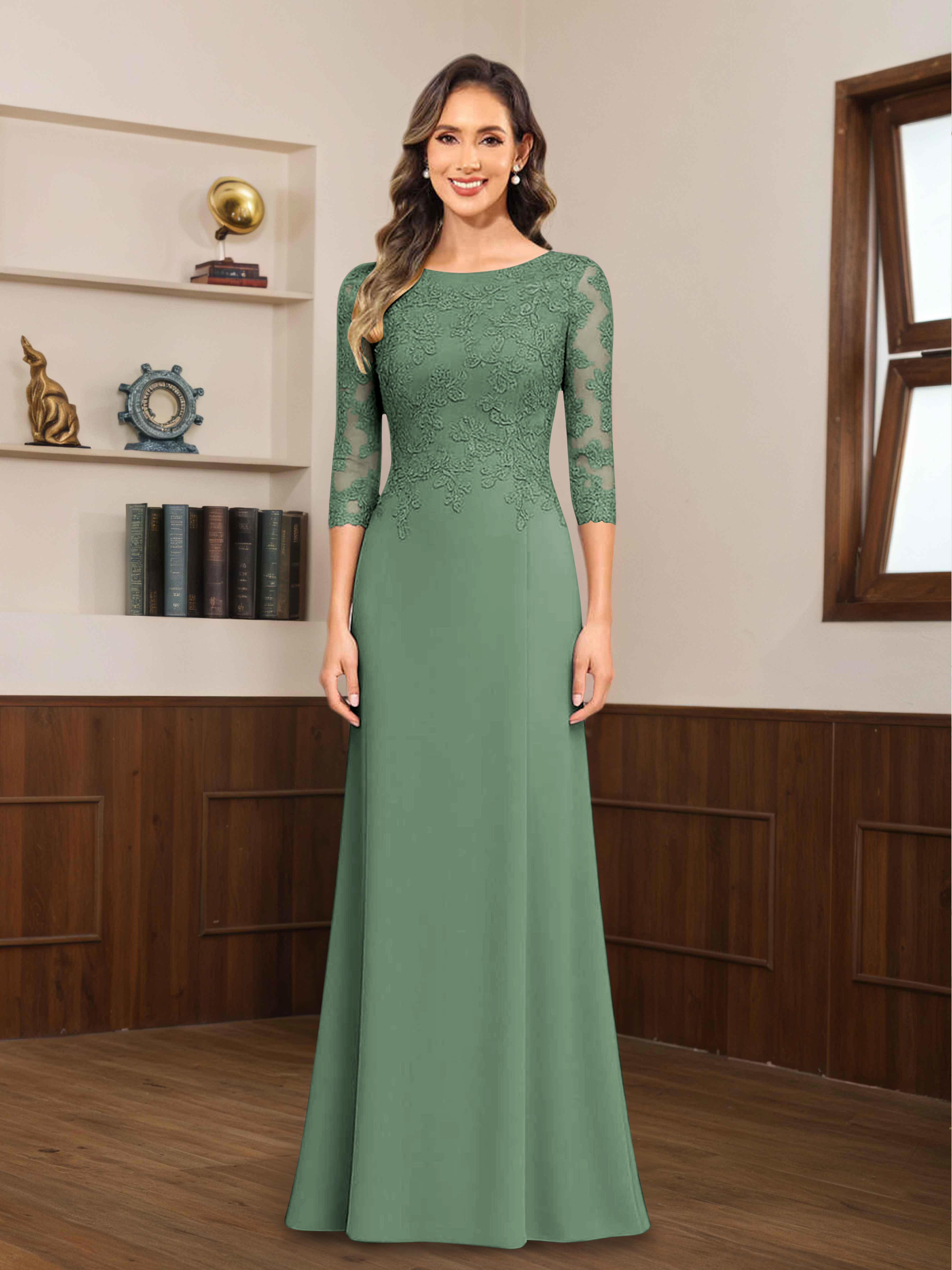 Robes Mère De La Mariée En Mousseline À Dentelle Appliqués Demi Manches Mireya