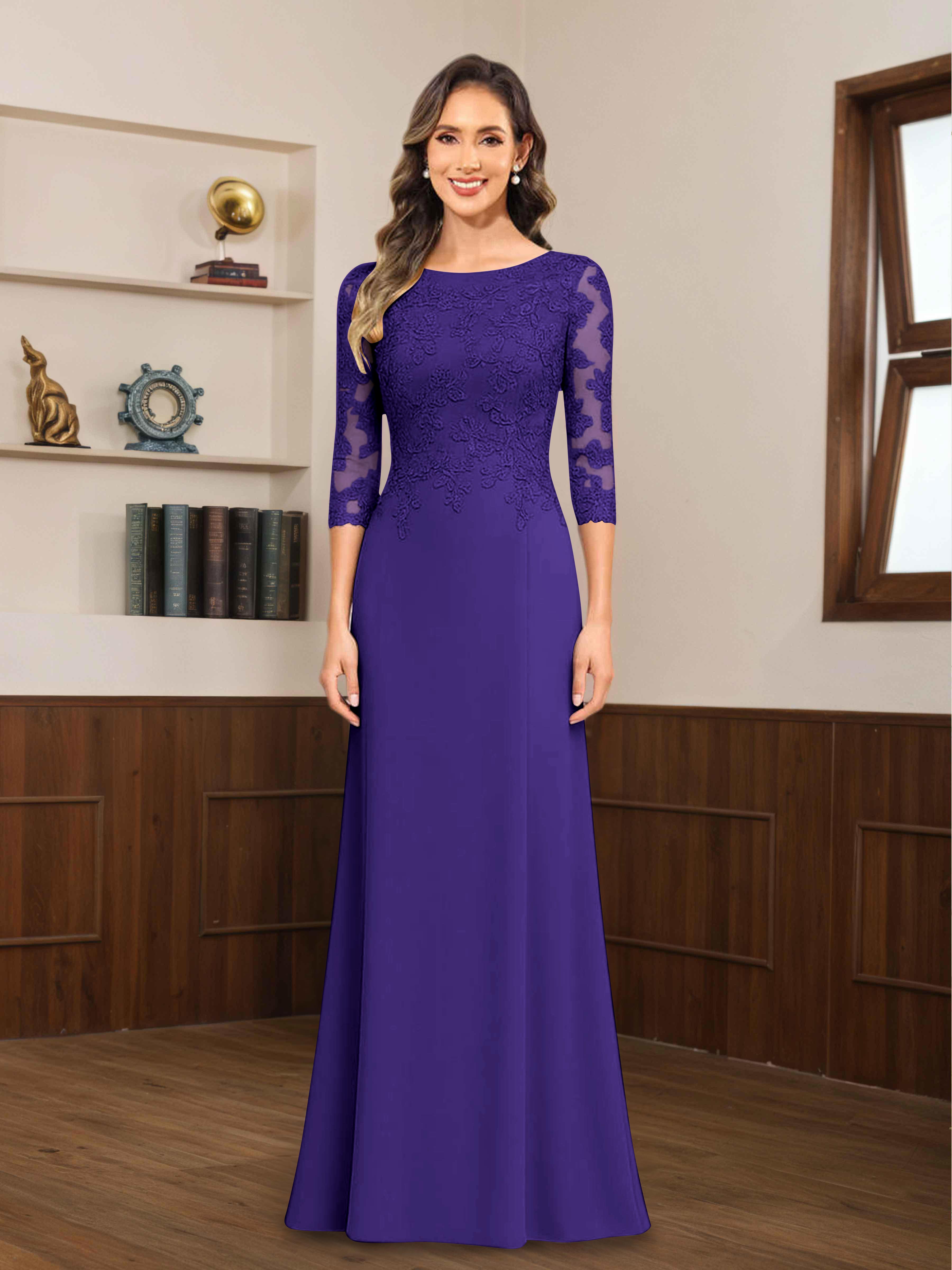 Robes Mère De La Mariée En Mousseline À Dentelle Appliqués Demi Manches Mireya