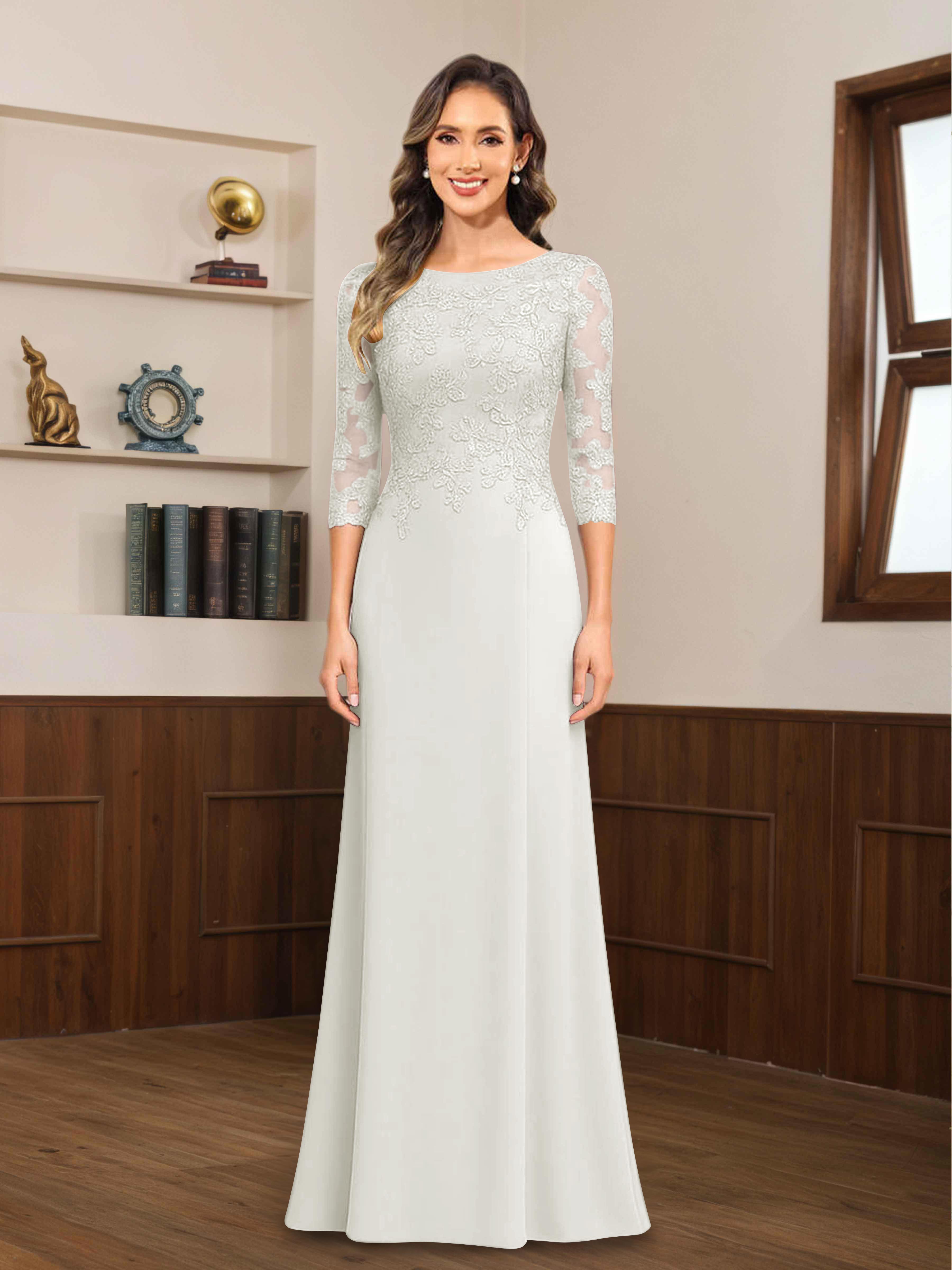 Robes Mère De La Mariée En Mousseline À Dentelle Appliqués Demi Manches Mireya