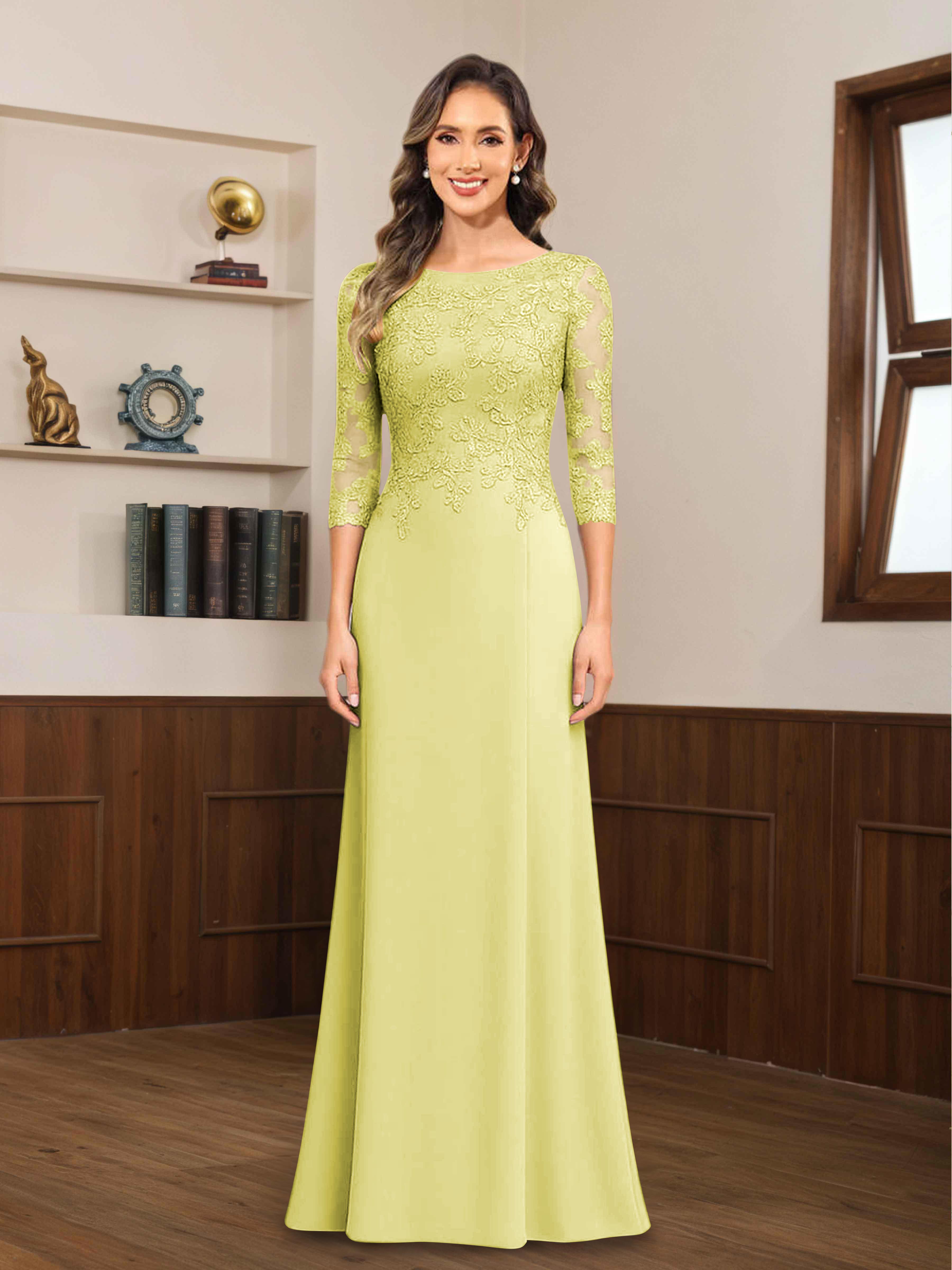 Robes Mère De La Mariée En Mousseline À Dentelle Appliqués Demi Manches Mireya