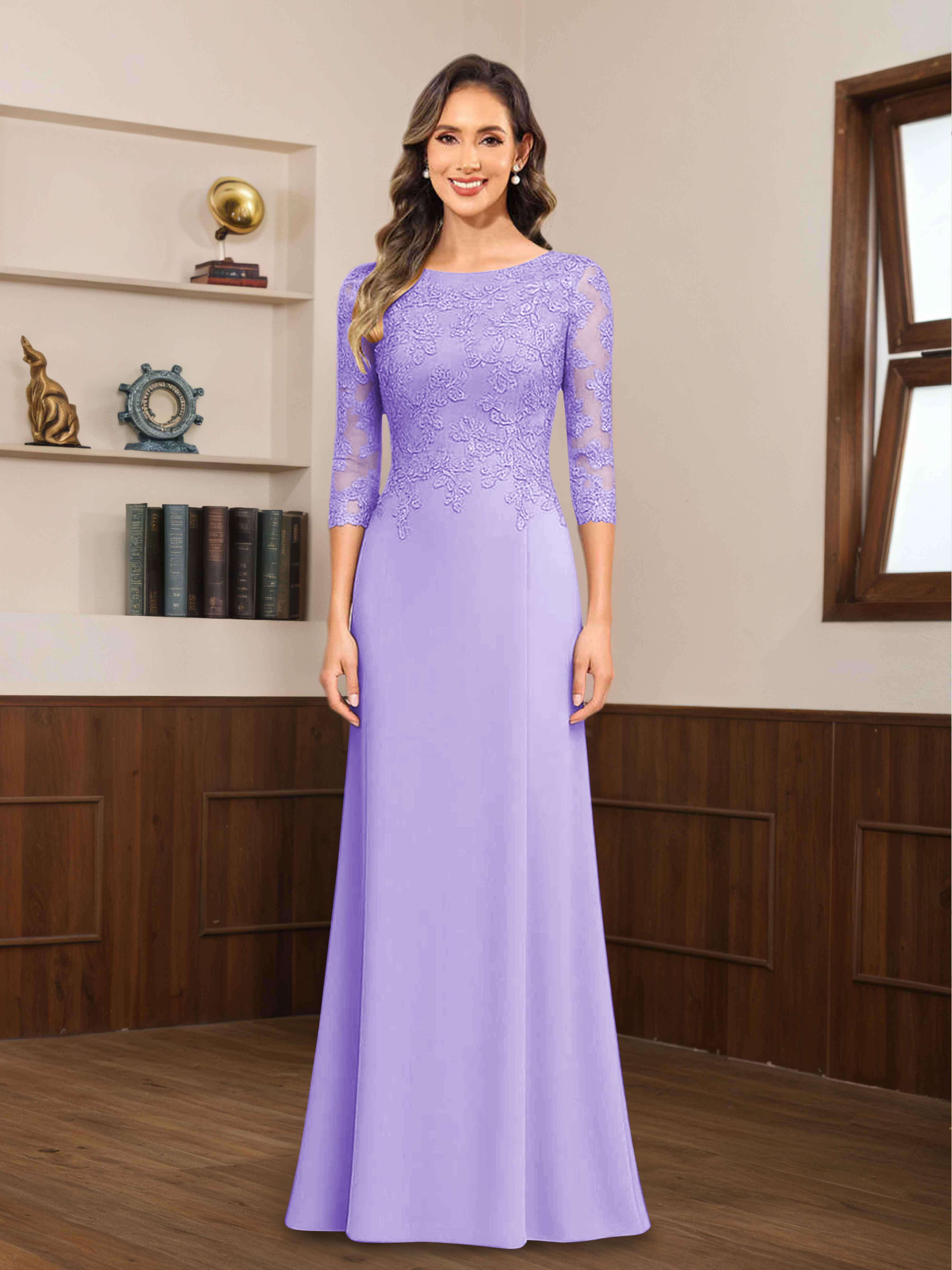 Robes Mère De La Mariée En Mousseline À Dentelle Appliqués Demi Manches Mireya