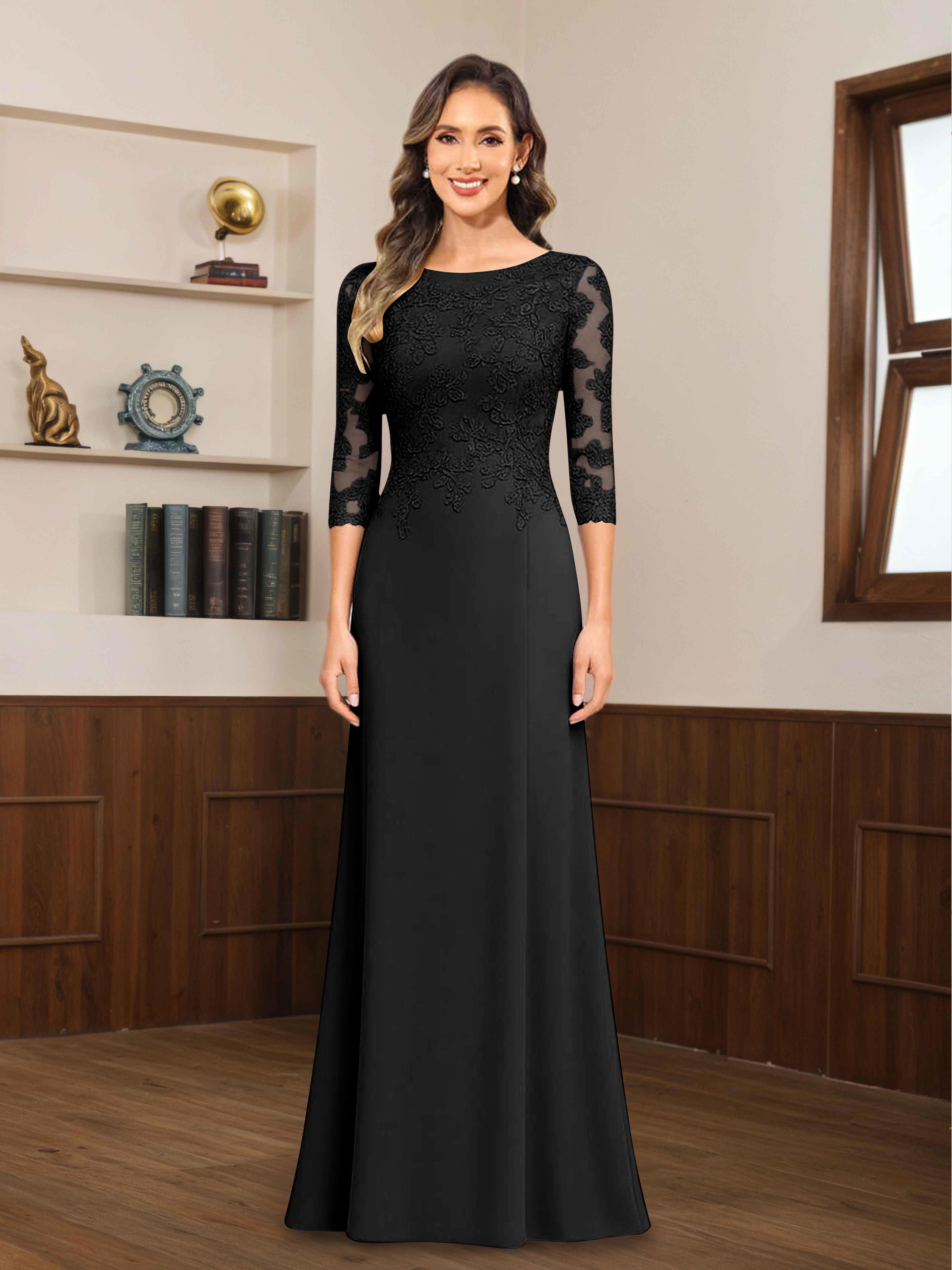 Robes Mère De La Mariée En Mousseline À Dentelle Appliqués Demi Manches Mireya