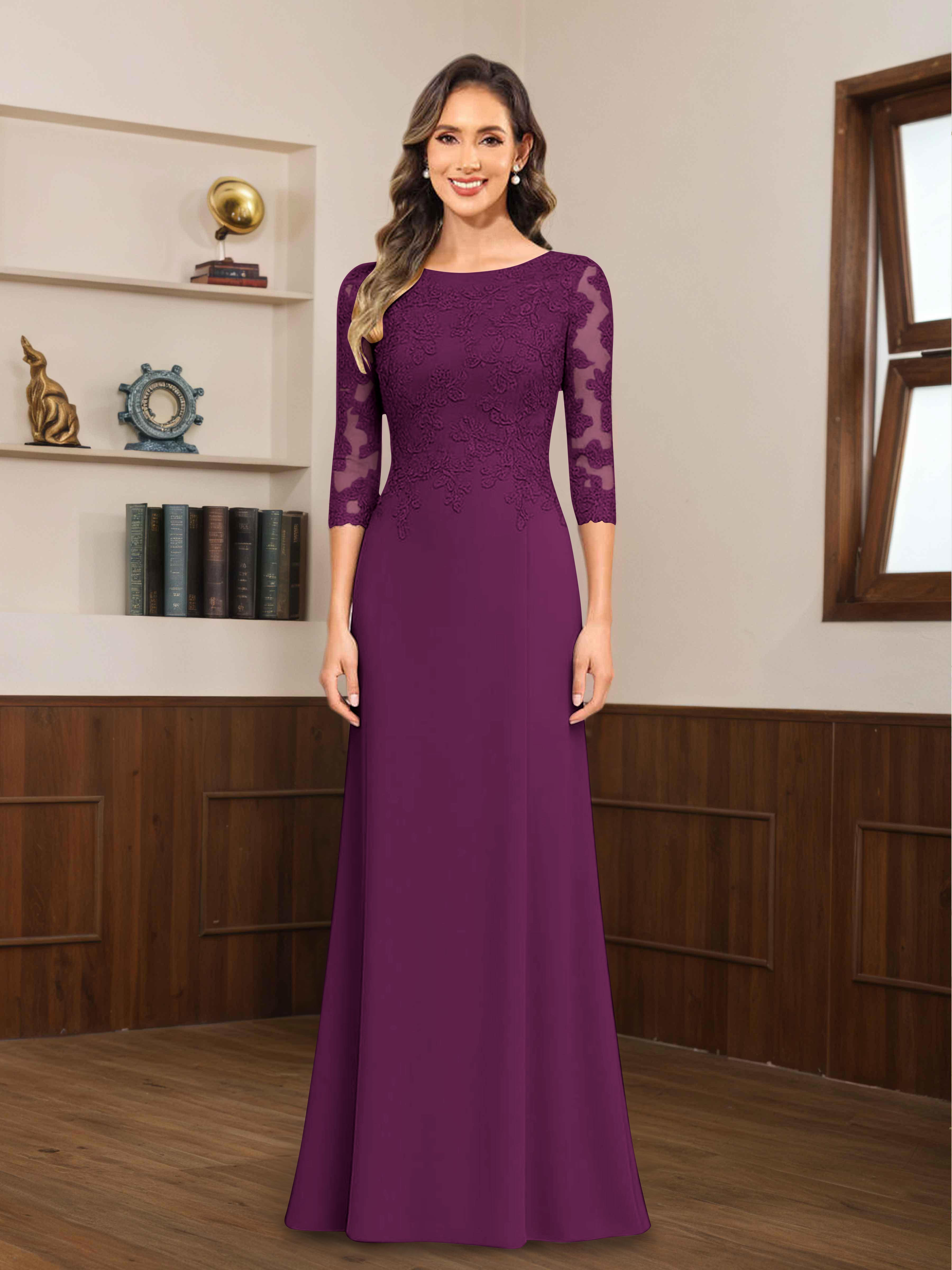 Robes Mère De La Mariée En Mousseline À Dentelle Appliqués Demi Manches Mireya