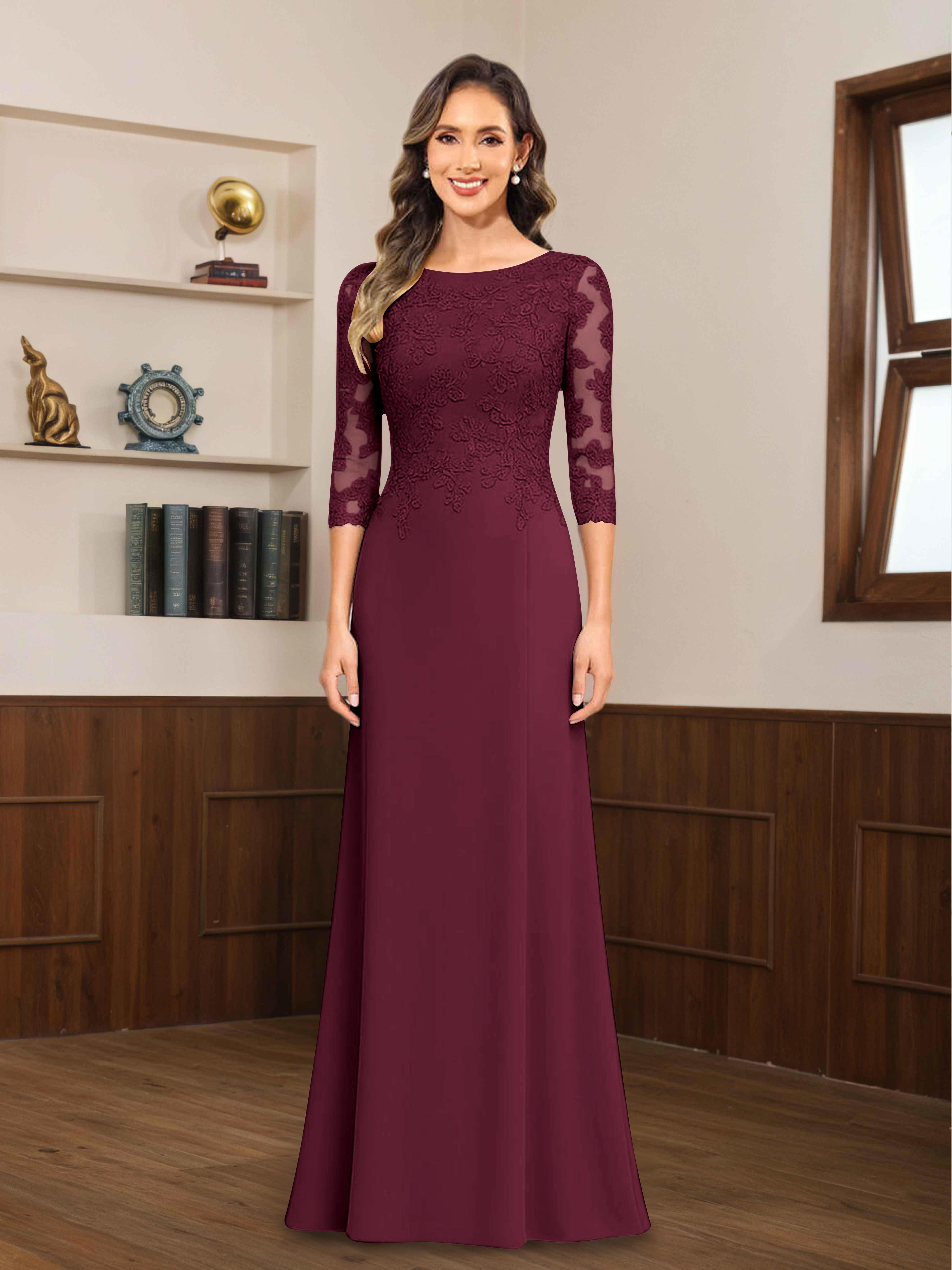Robes Mère De La Mariée En Mousseline À Dentelle Appliqués Demi Manches Mireya