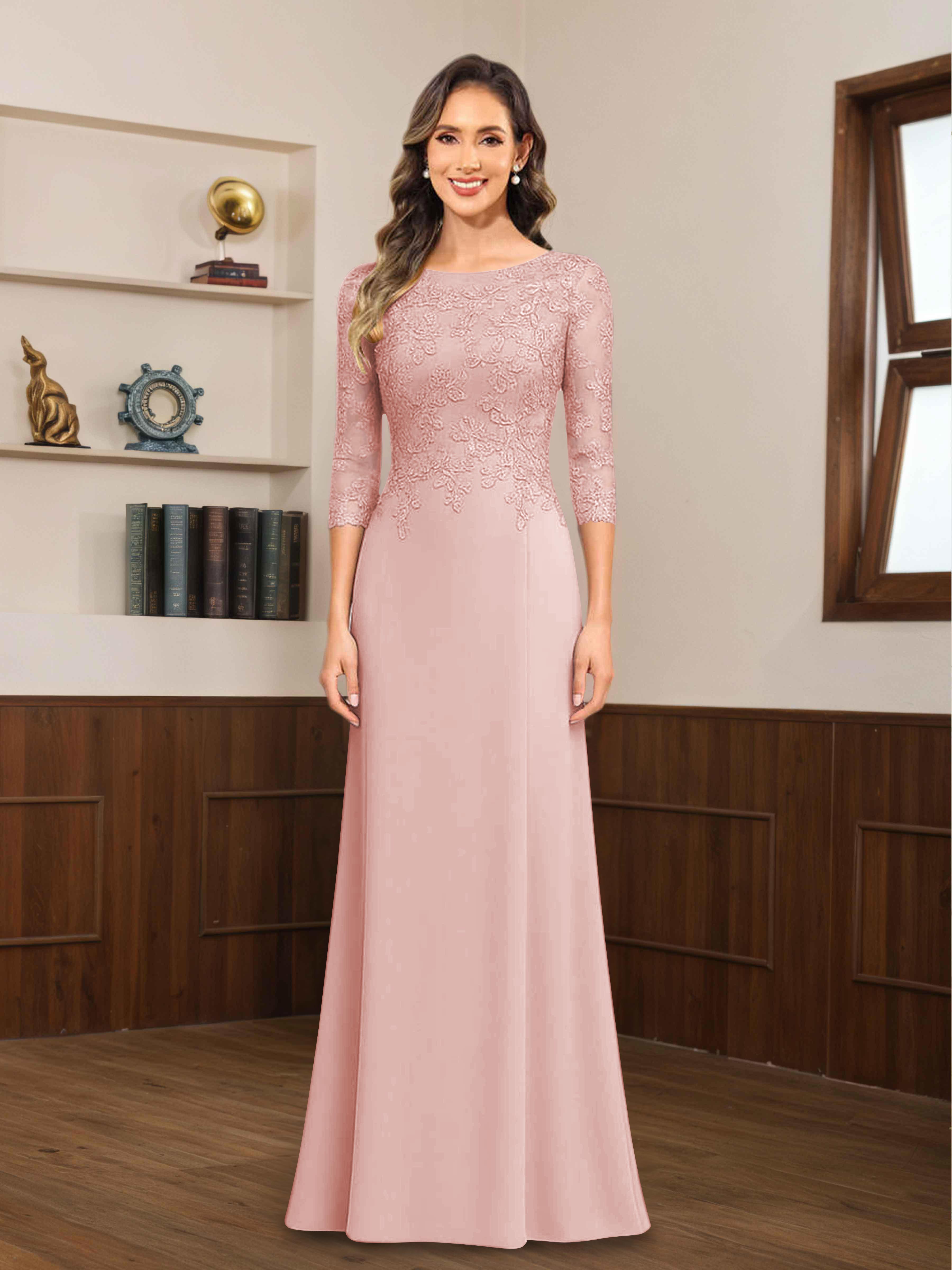 Robes Mère De La Mariée En Mousseline À Dentelle Appliqués Demi Manches Mireya