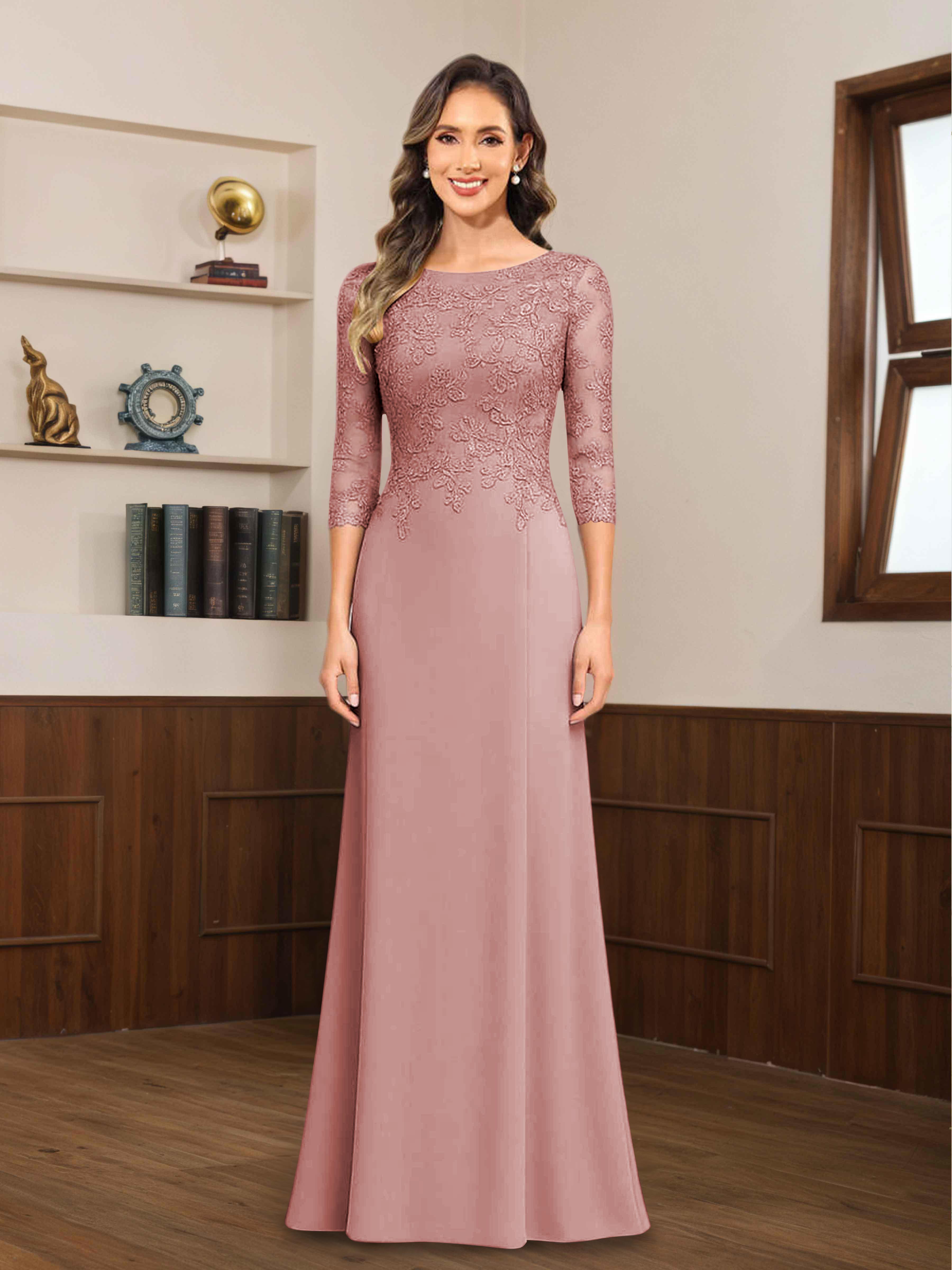 Robes Mère De La Mariée En Mousseline À Dentelle Appliqués Demi Manches Mireya