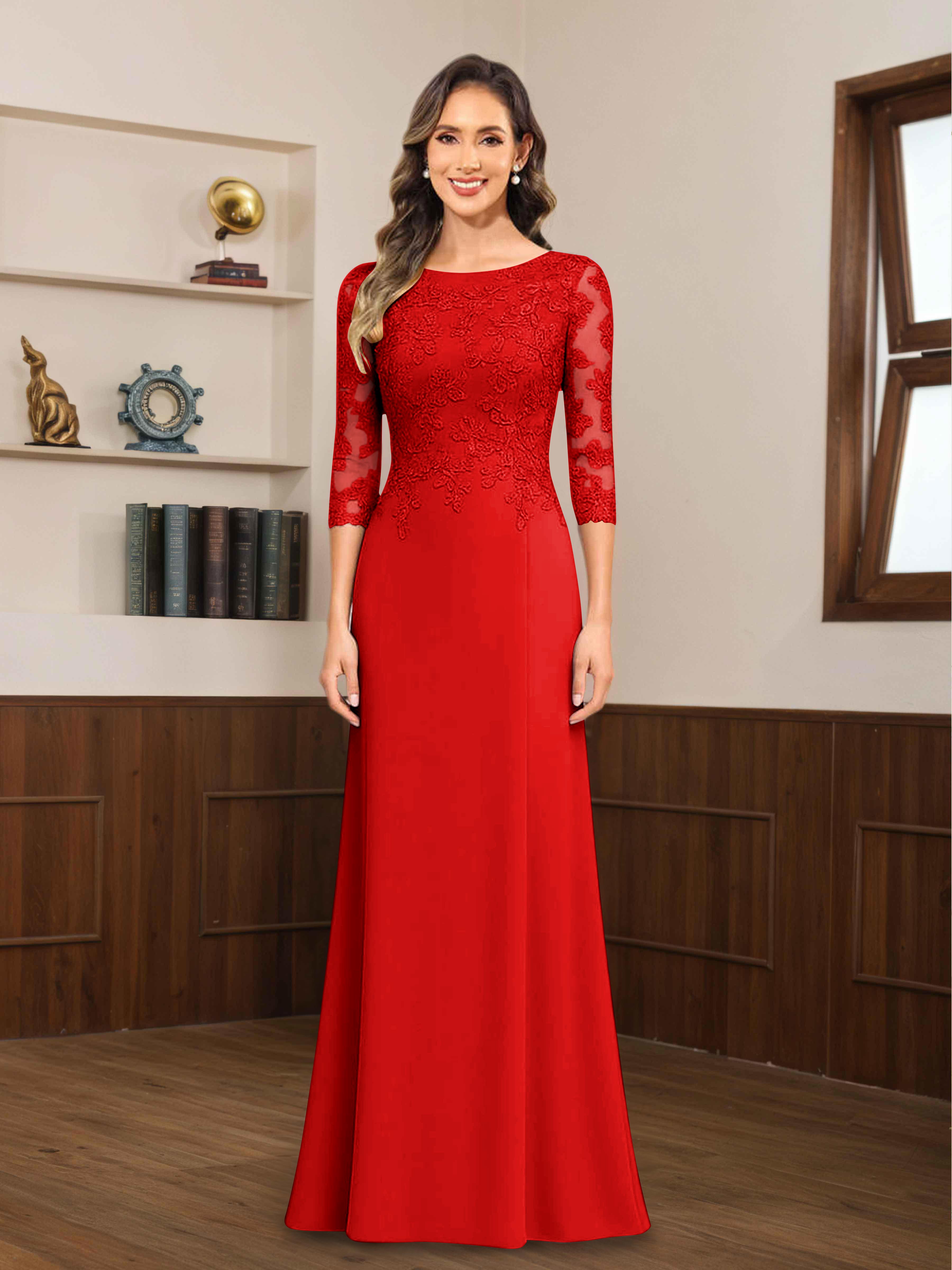 Robes Mère De La Mariée En Mousseline À Dentelle Appliqués Demi Manches Mireya