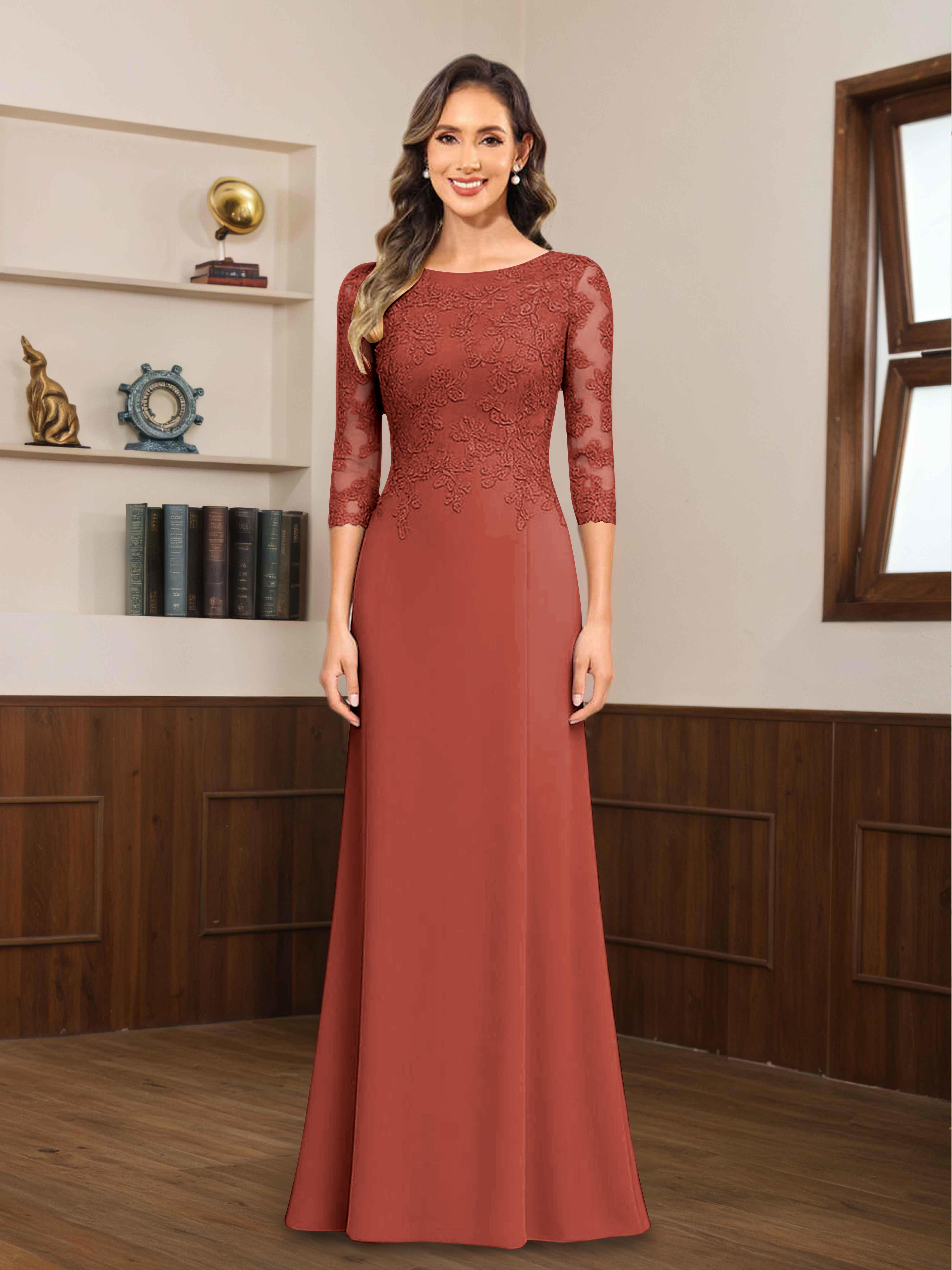 Robes Mère De La Mariée En Mousseline À Dentelle Appliqués Demi Manches Mireya