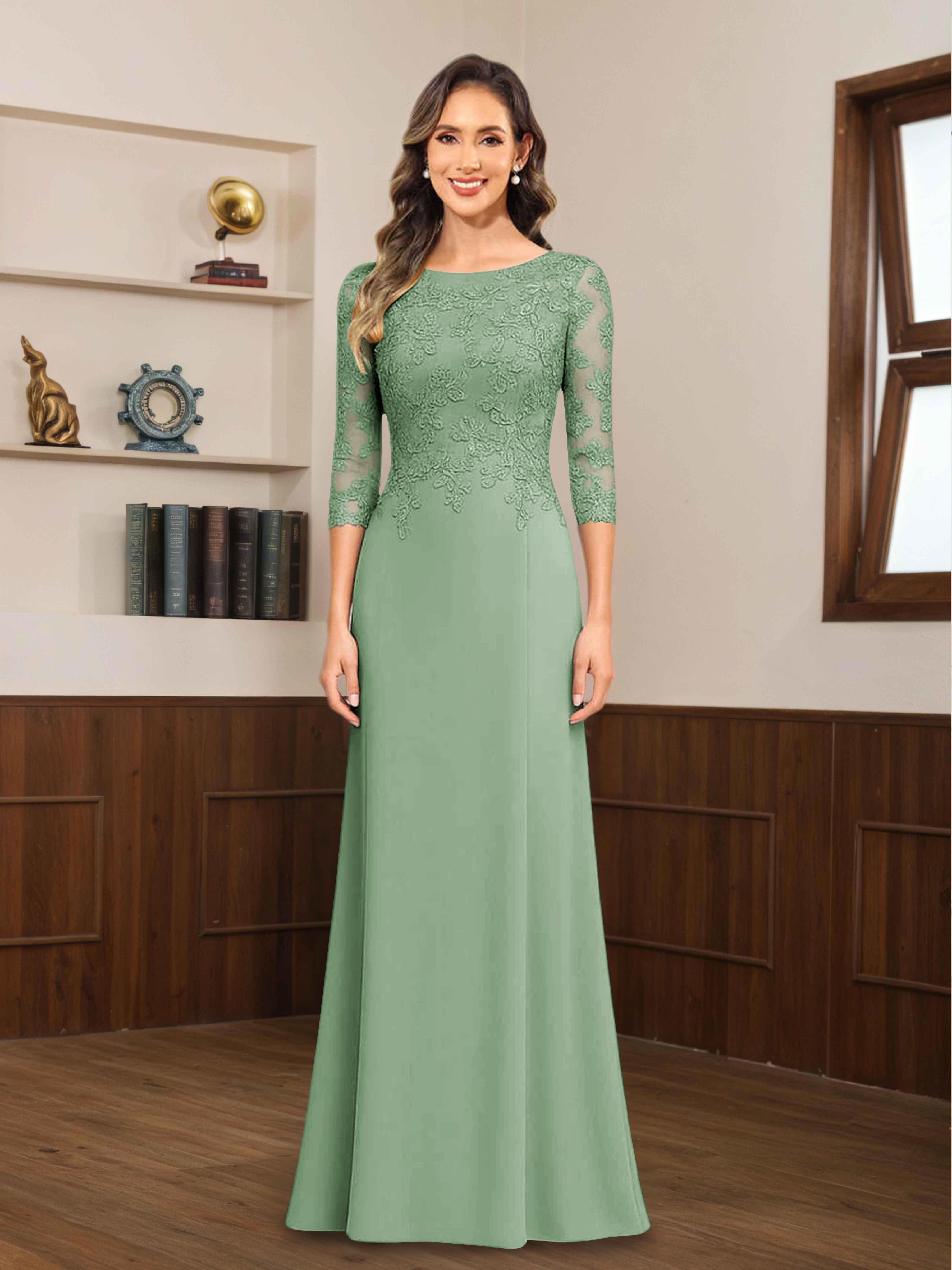 Robes Mère De La Mariée En Mousseline À Dentelle Appliqués Demi Manches Mireya
