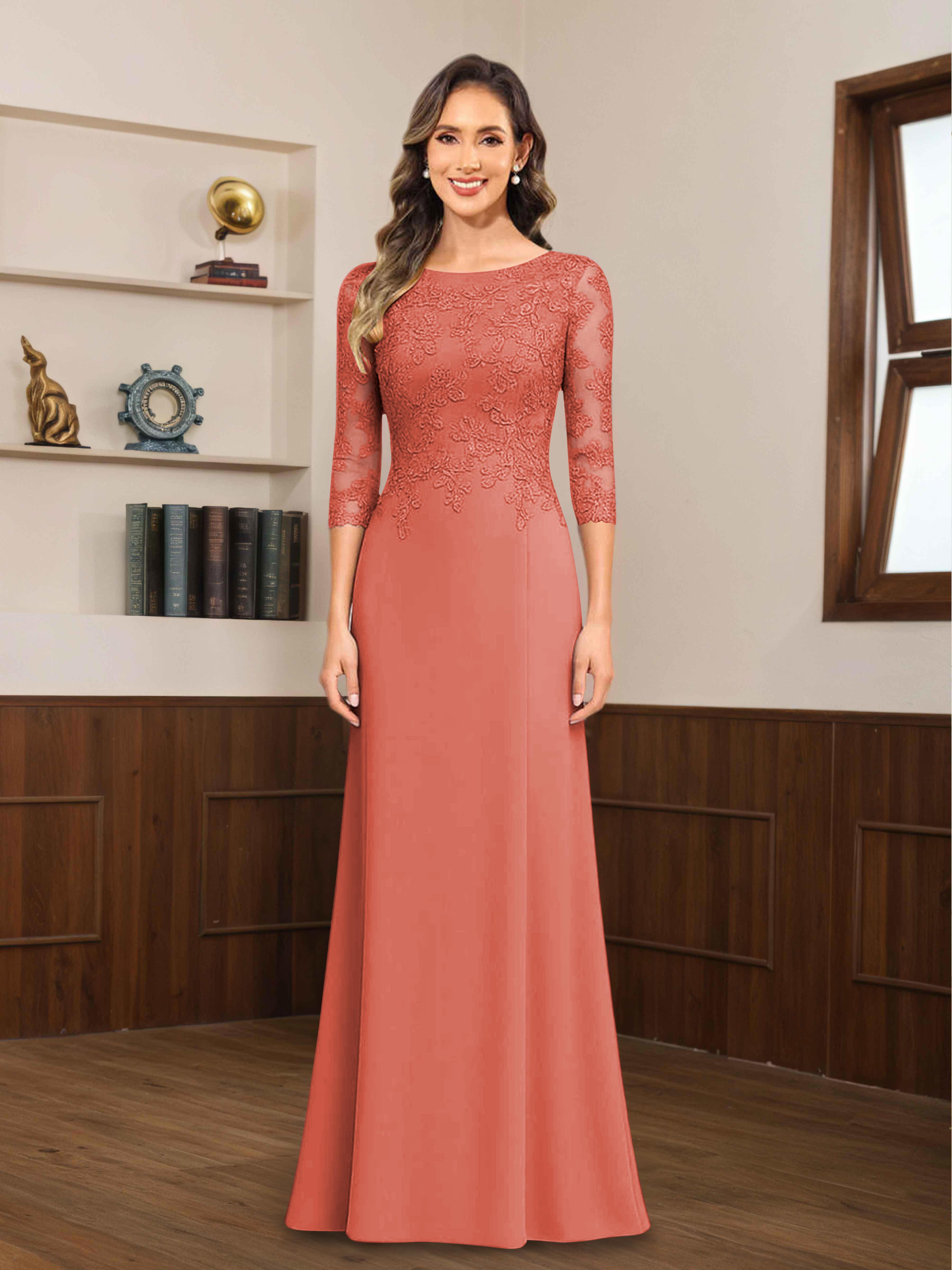 Robes Mère De La Mariée En Mousseline À Dentelle Appliqués Demi Manches Mireya