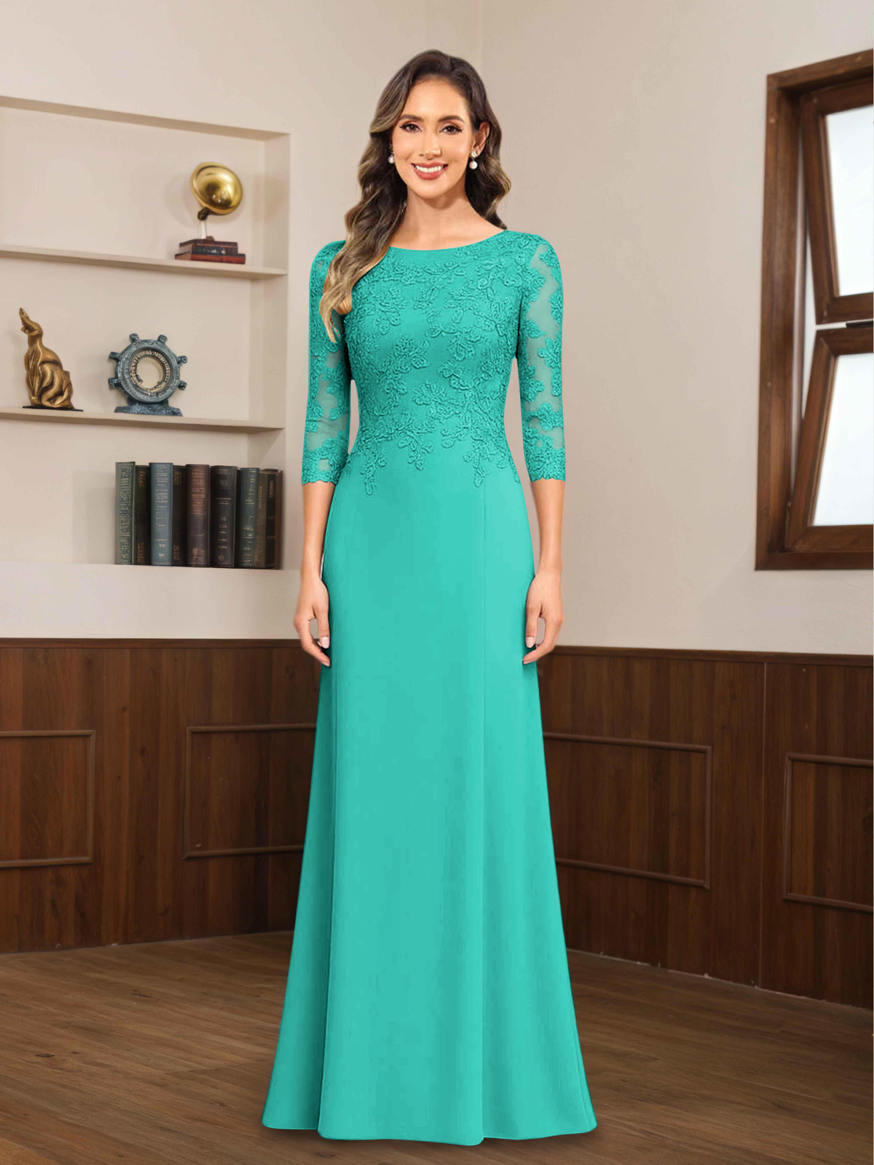 Robes Mère De La Mariée En Mousseline À Dentelle Appliqués Demi Manches Mireya