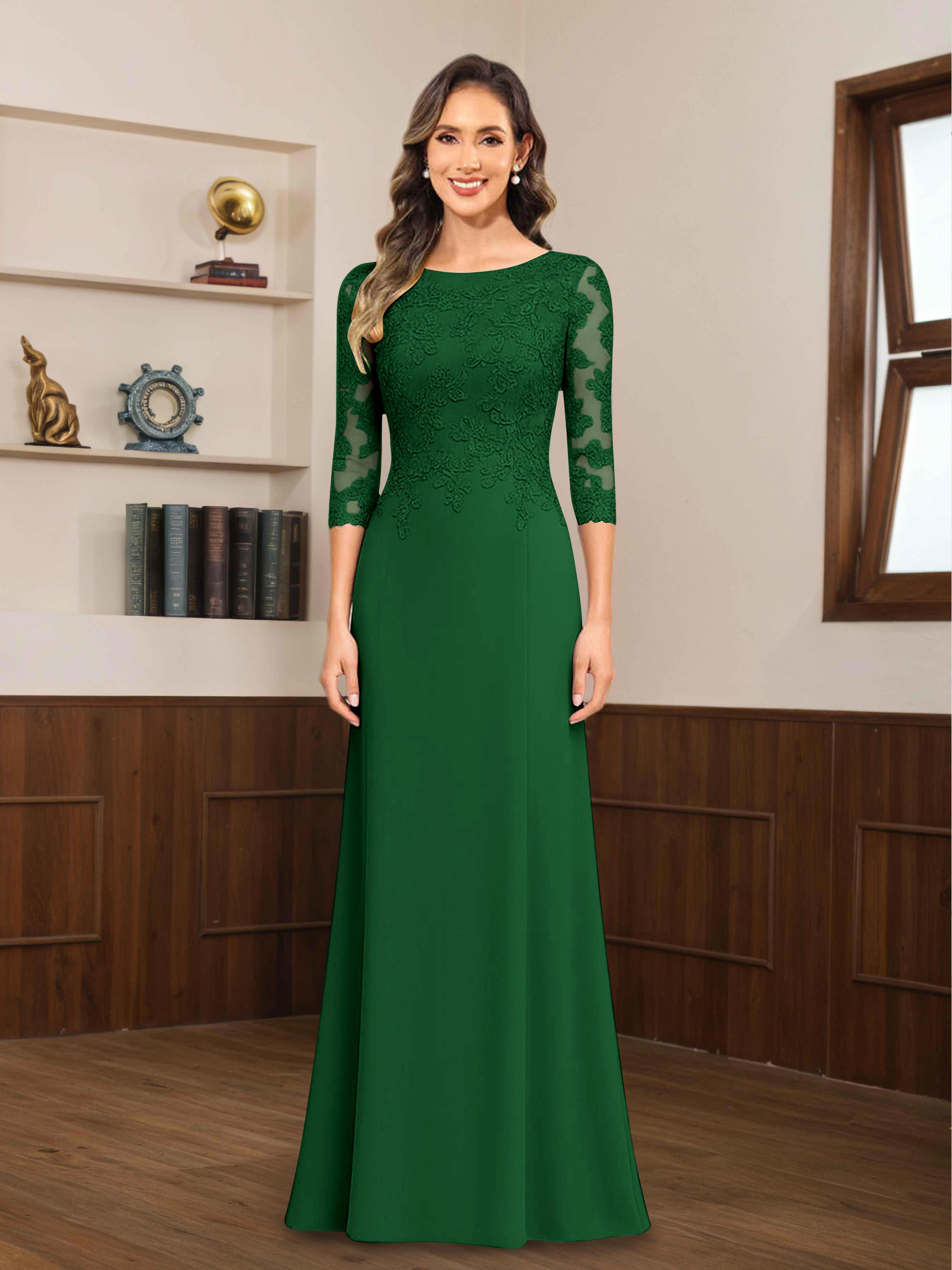 Robes Mère De La Mariée En Mousseline À Dentelle Appliqués Demi Manches Mireya