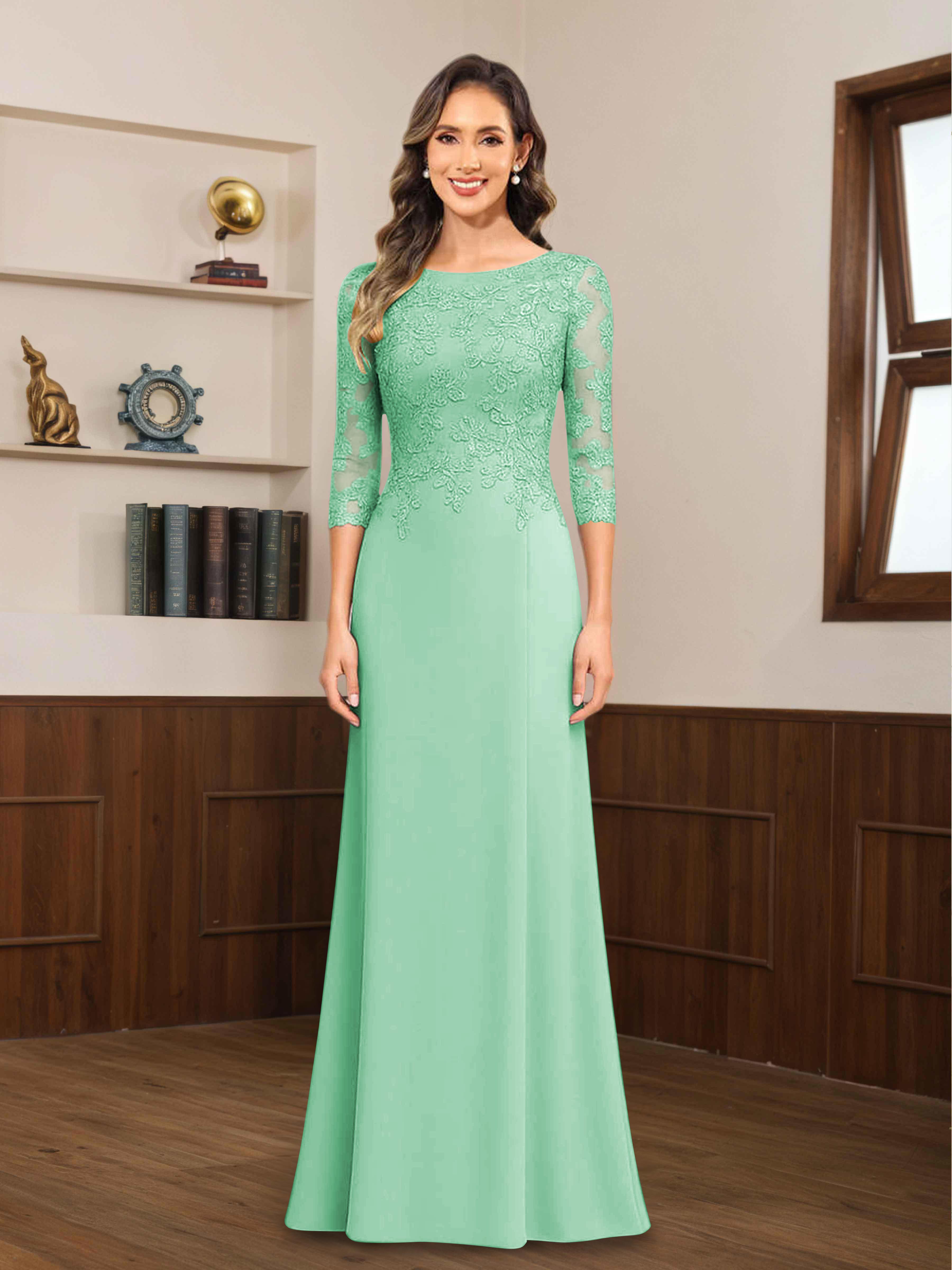Robes Mère De La Mariée En Mousseline À Dentelle Appliqués Demi Manches Mireya