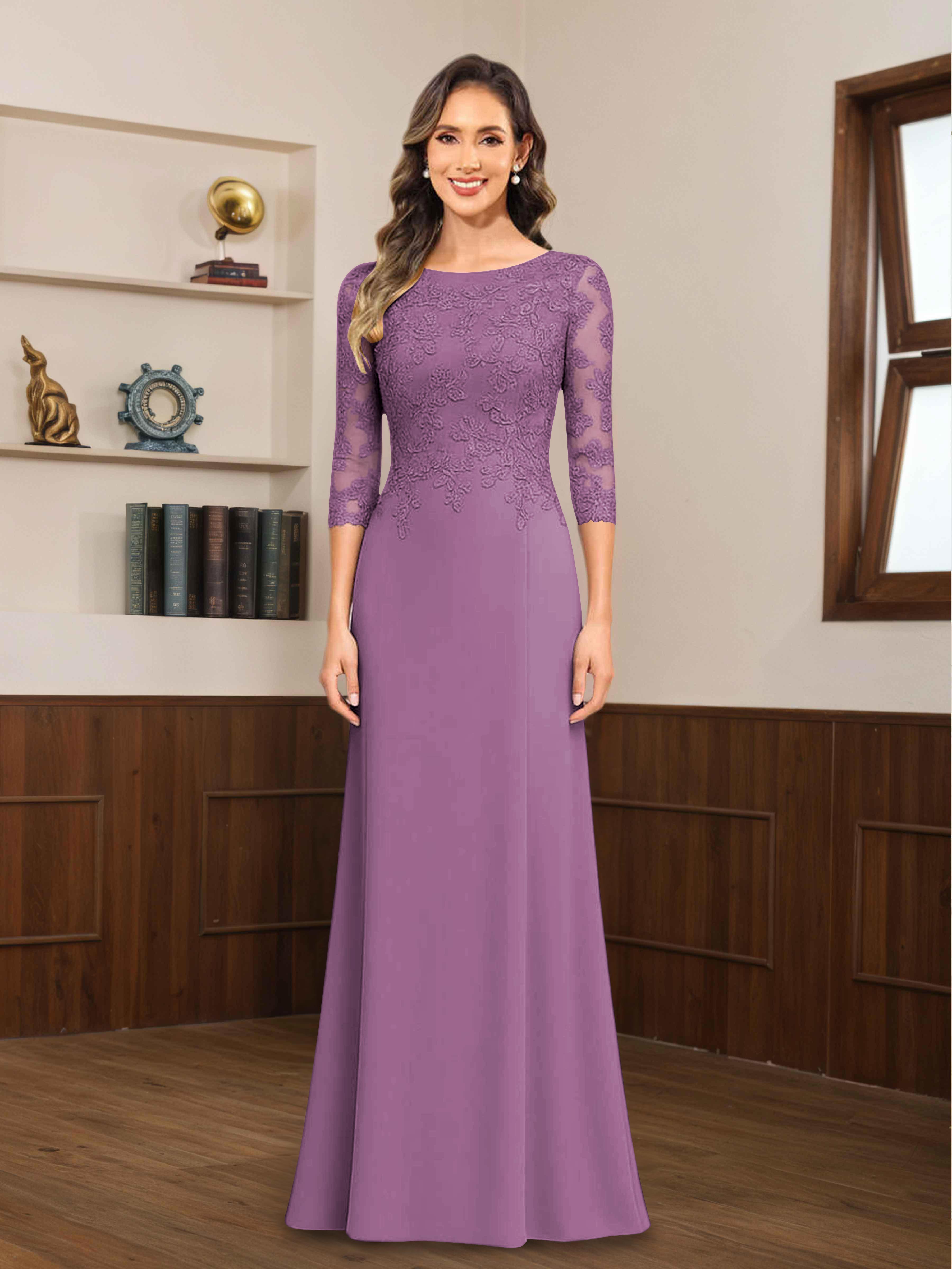 Robes Mère De La Mariée En Mousseline À Dentelle Appliqués Demi Manches Mireya
