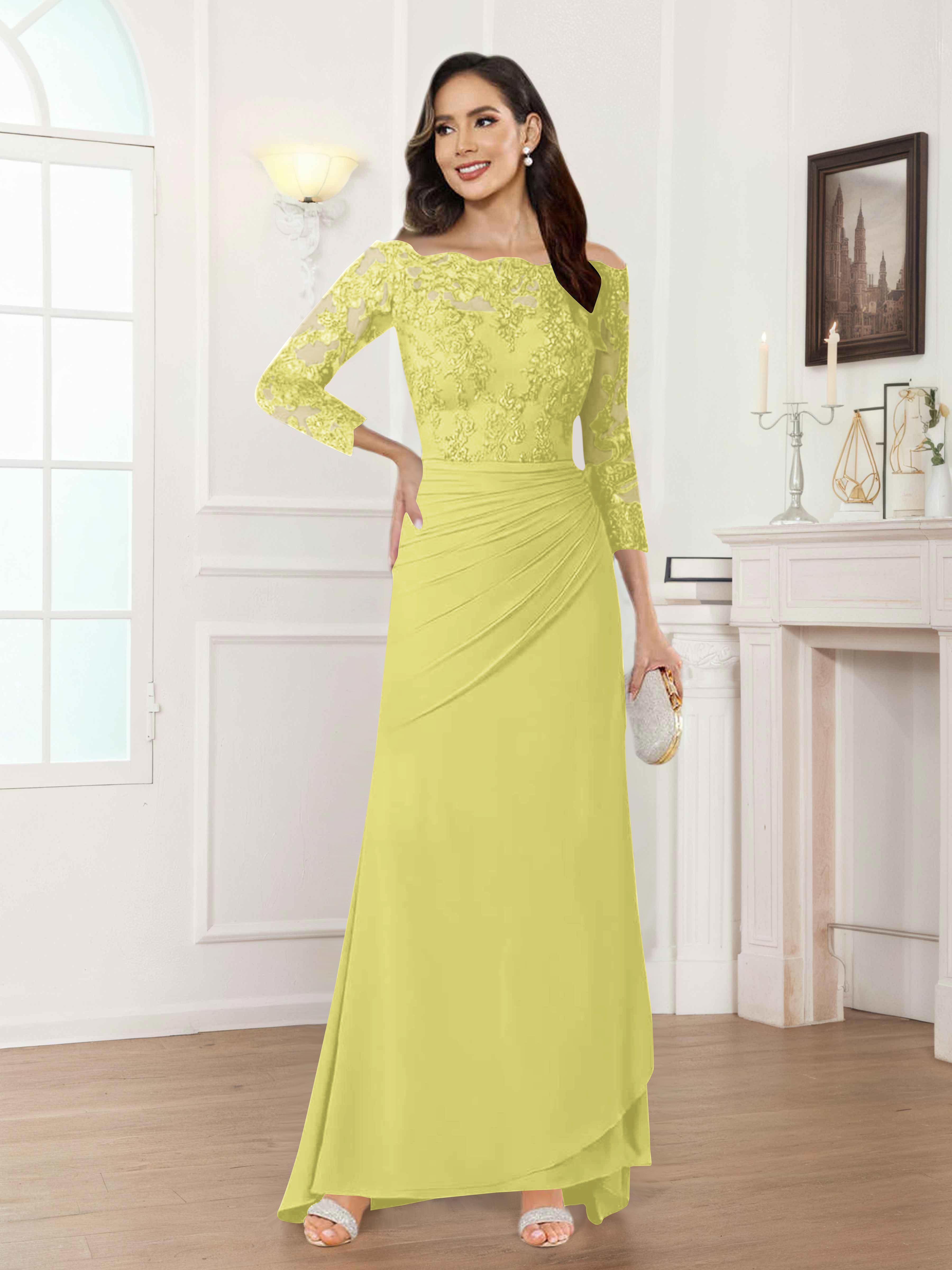 Robes Mère De La Mariée En Mousseline À Épaules Dénudées Plissé Riva