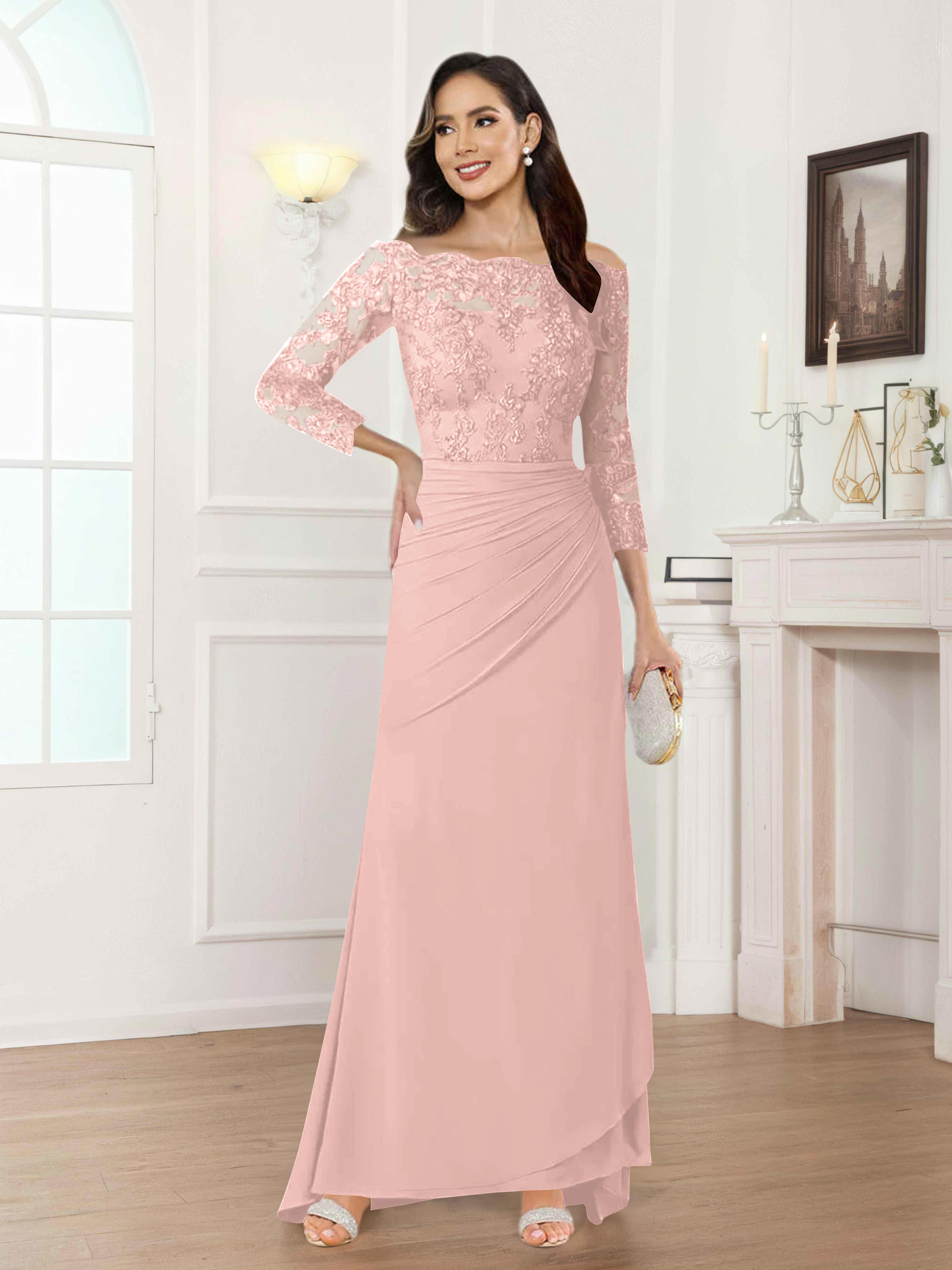 Robes Mère De La Mariée En Mousseline À Épaules Dénudées Plissé Riva