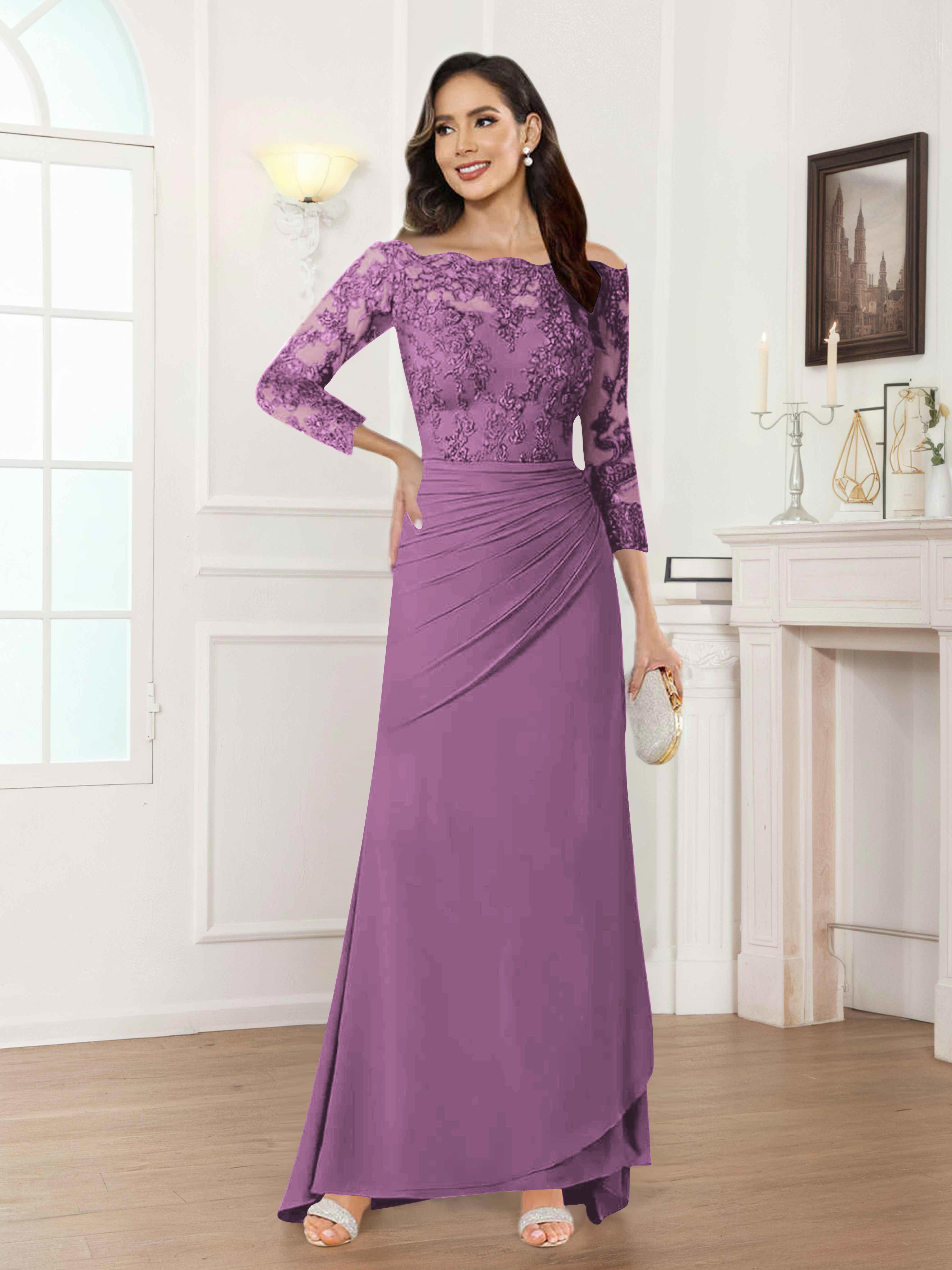 Robes Mère De La Mariée En Mousseline À Épaules Dénudées Plissé Riva