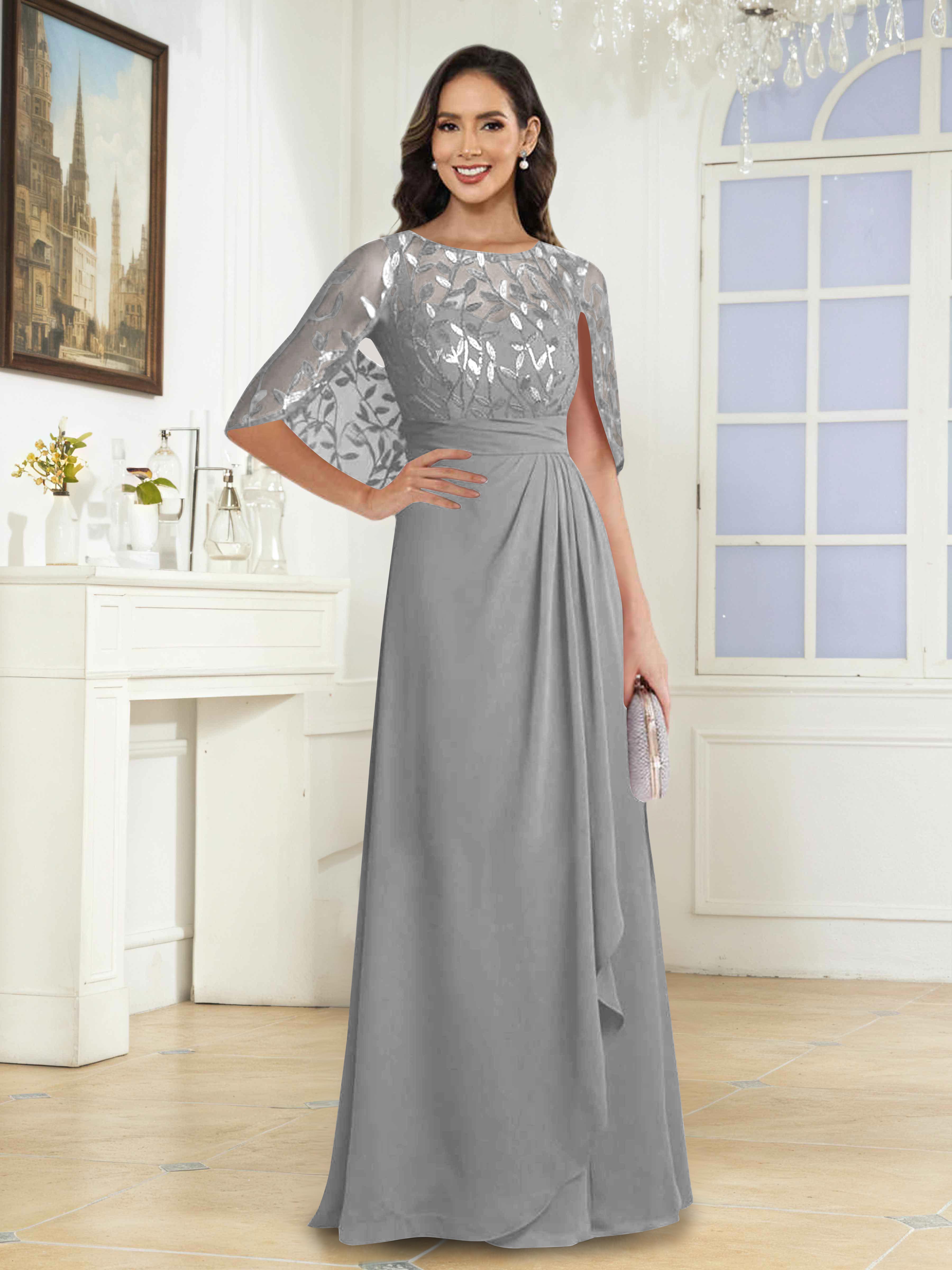 Robes Mère De La Mariée En Pailleté À Illusion Longue Vallen