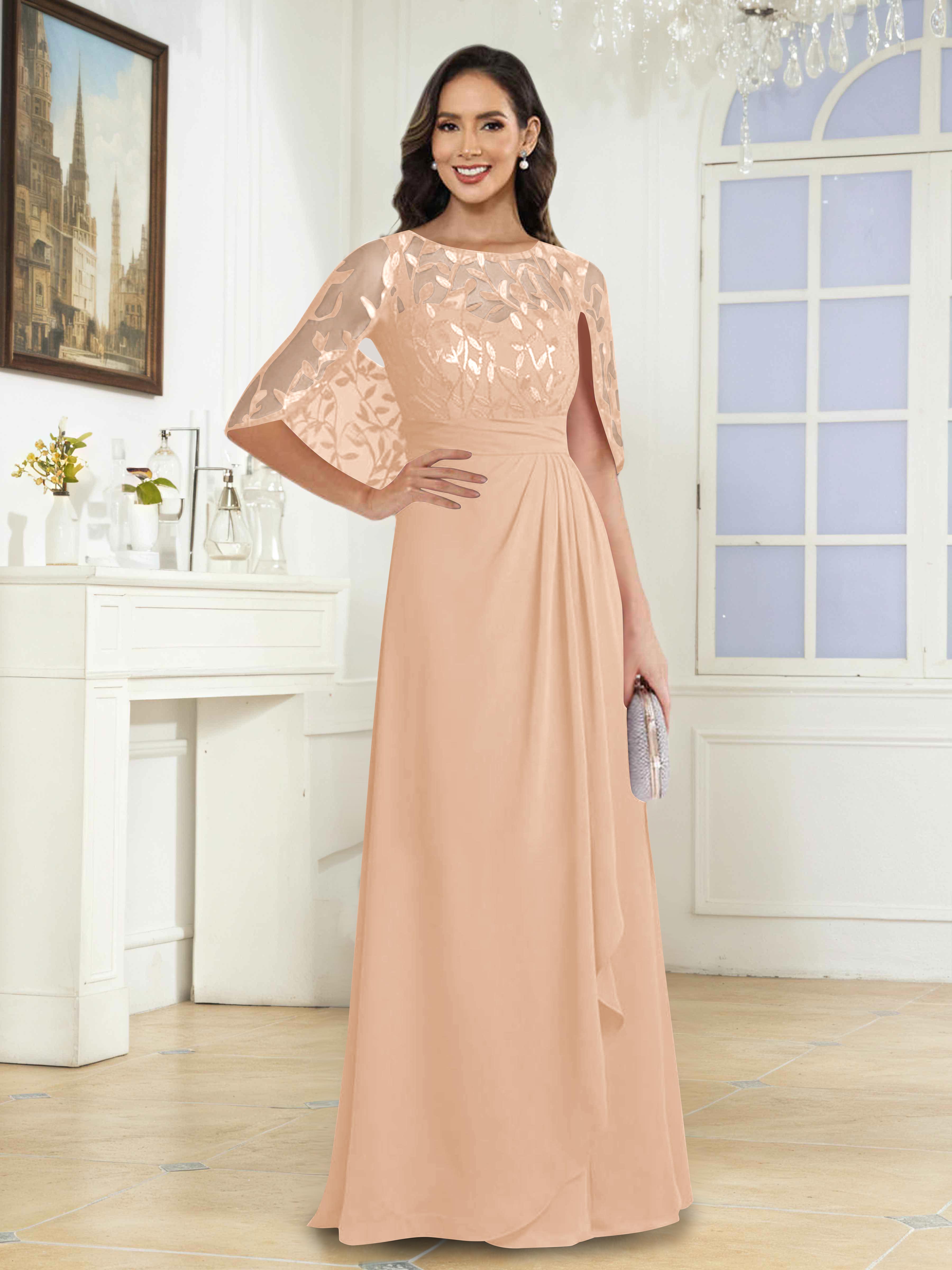 Robes Mère De La Mariée En Pailleté À Illusion Longue Vallen