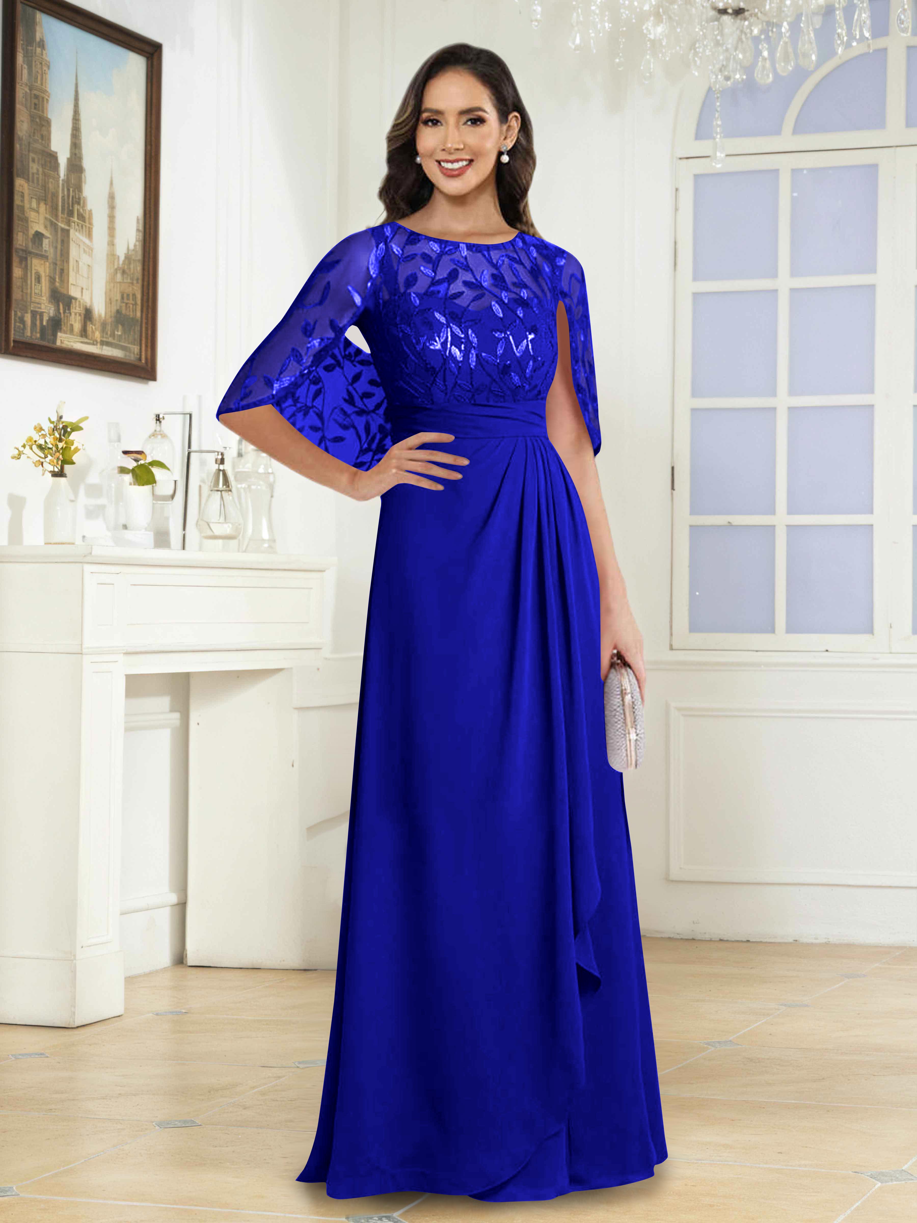 Robes Mère De La Mariée En Pailleté À Illusion Longue Vallen