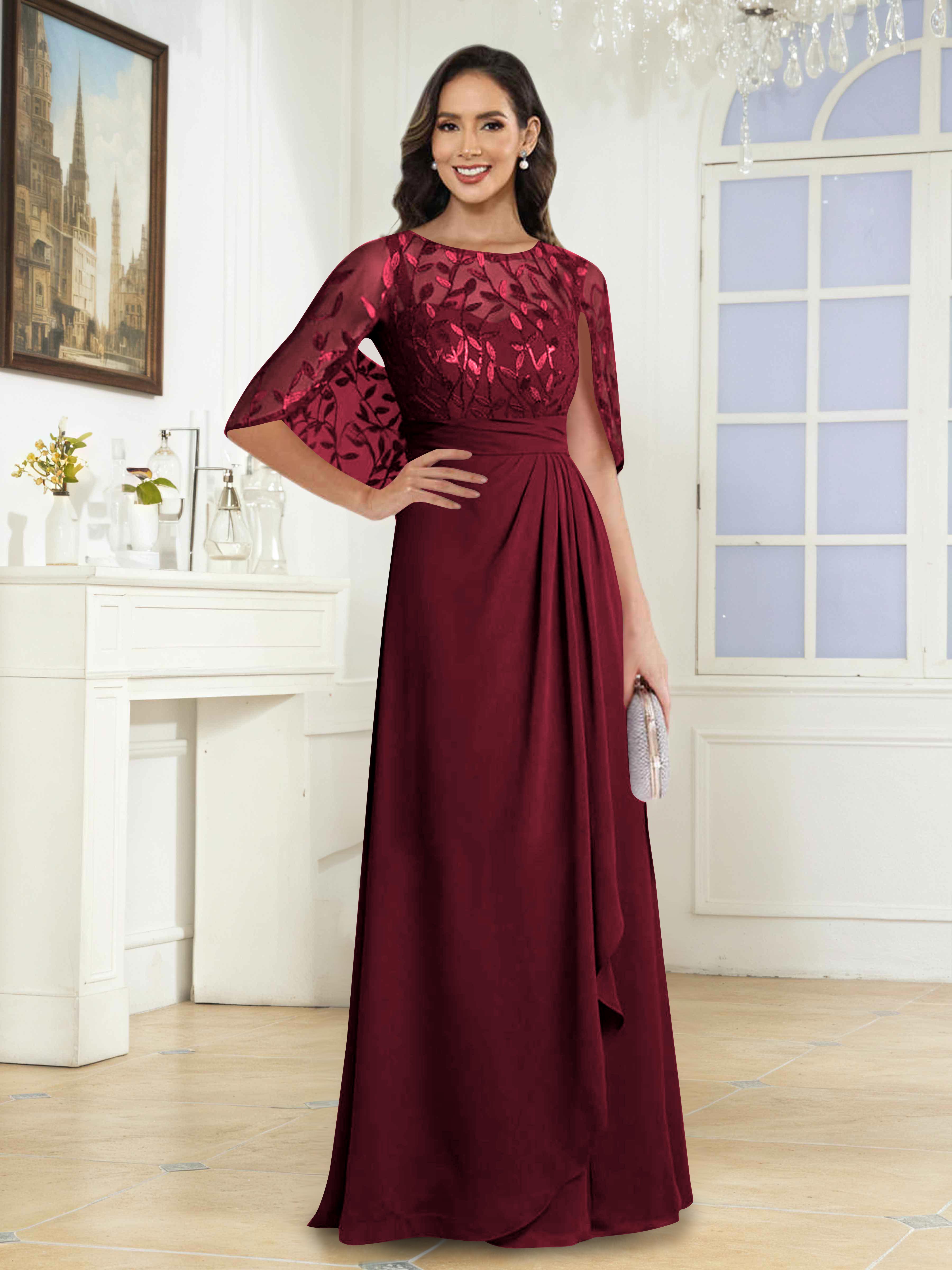 Robes Mère De La Mariée En Pailleté À Illusion Longue Vallen