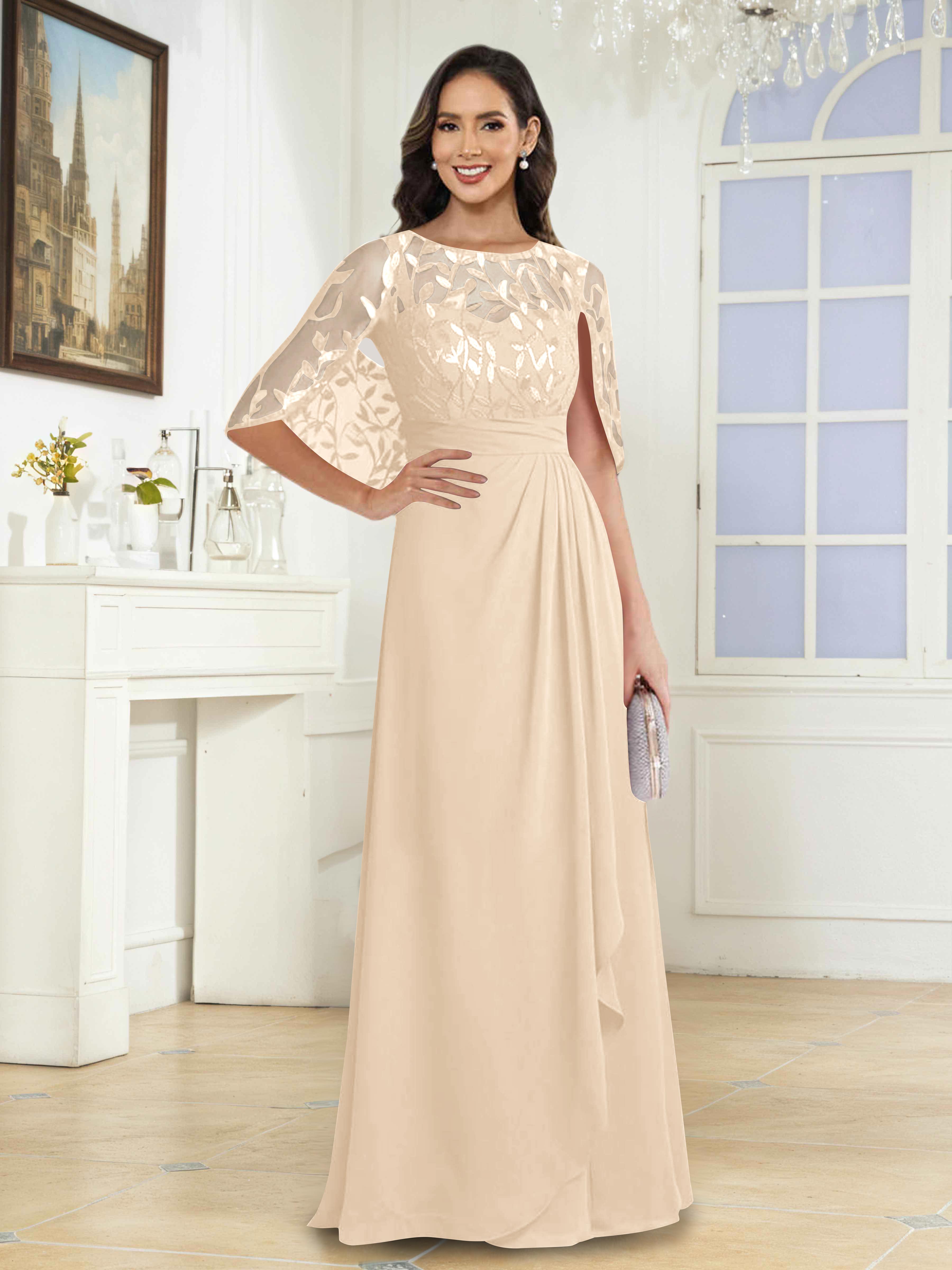 Robes Mère De La Mariée En Pailleté À Illusion Longue Vallen