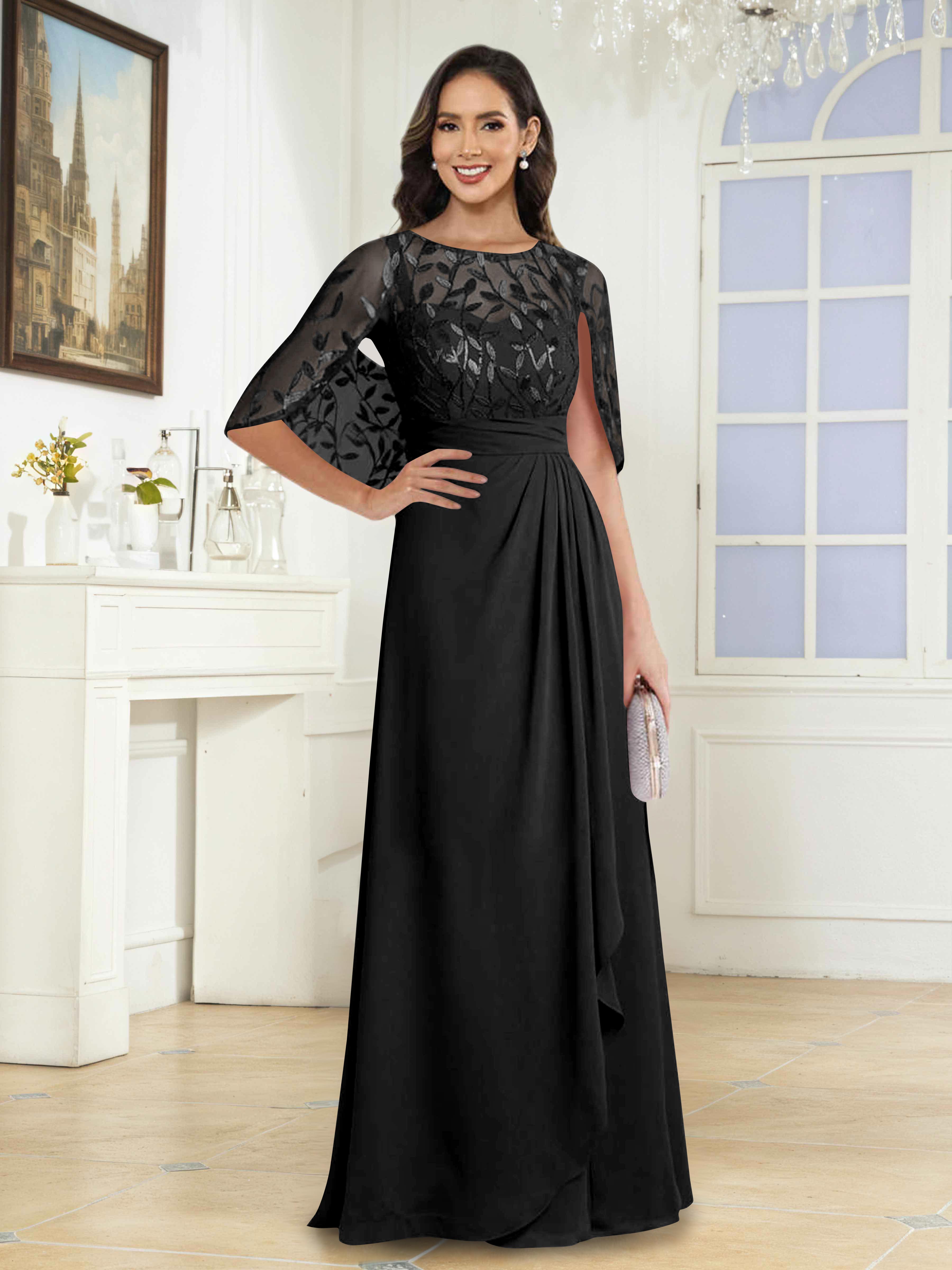 Robes Mère De La Mariée En Pailleté À Illusion Longue Vallen