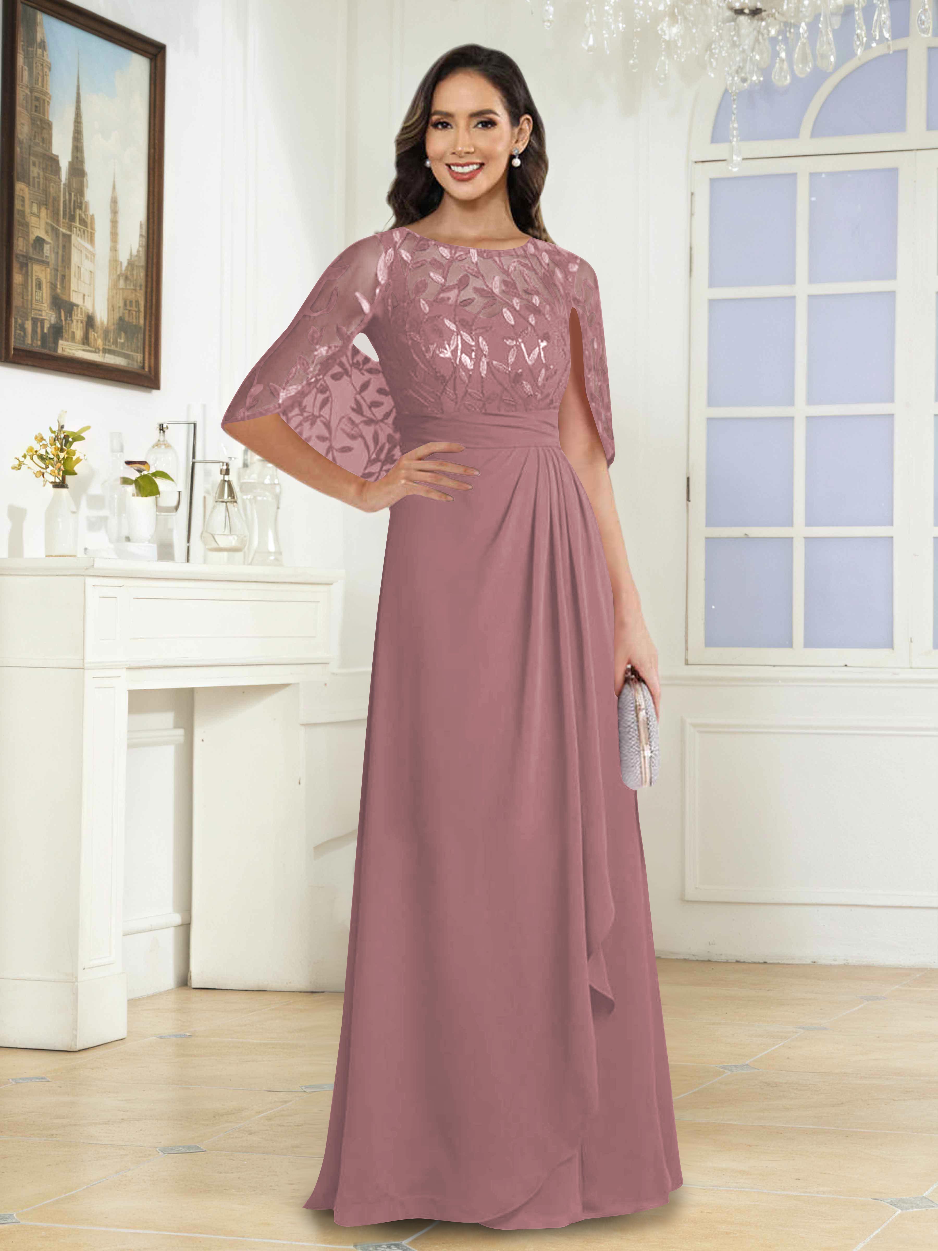 Robes Mère De La Mariée En Pailleté À Illusion Longue Vallen