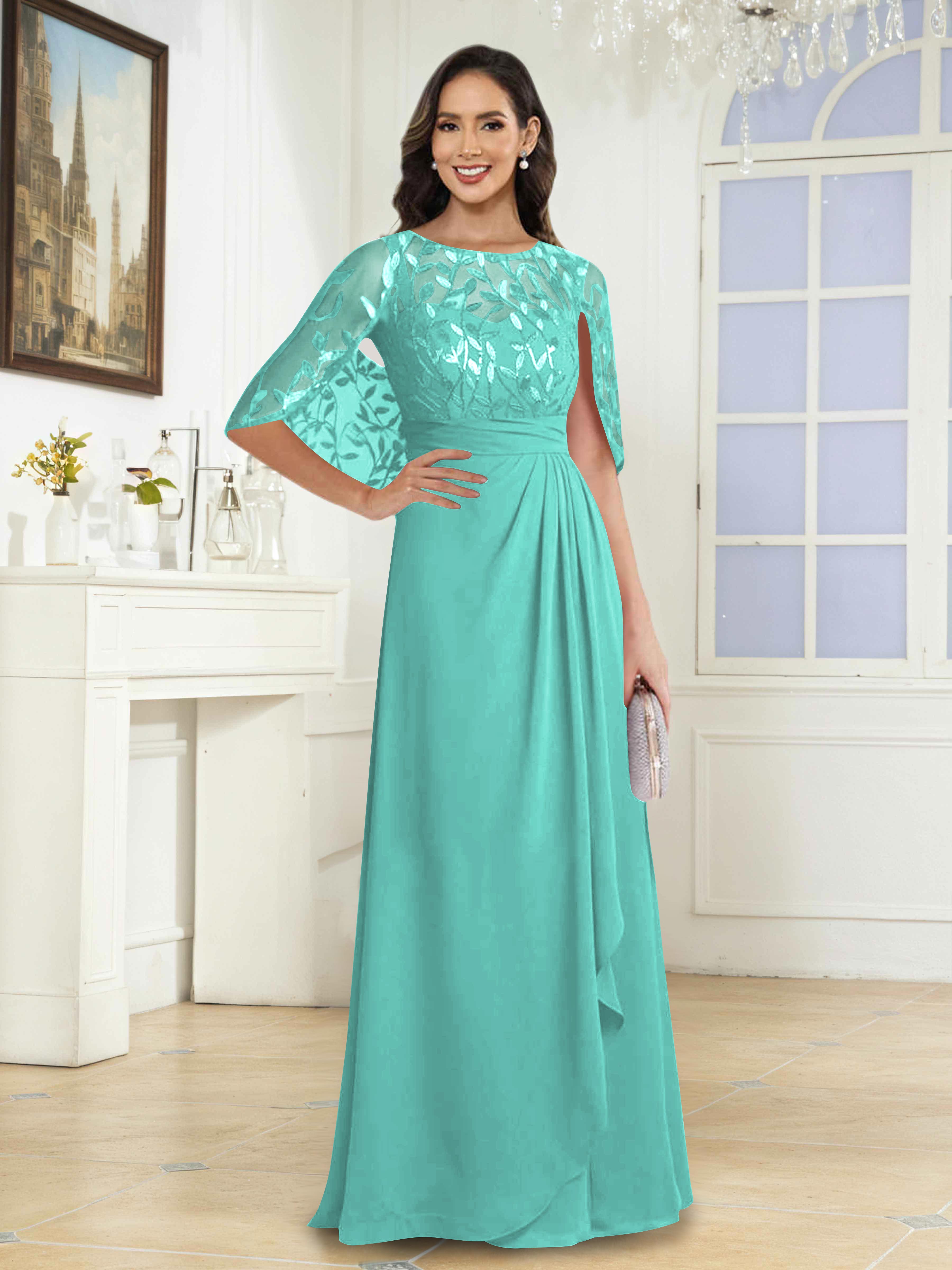 Robes Mère De La Mariée En Pailleté À Illusion Longue Vallen