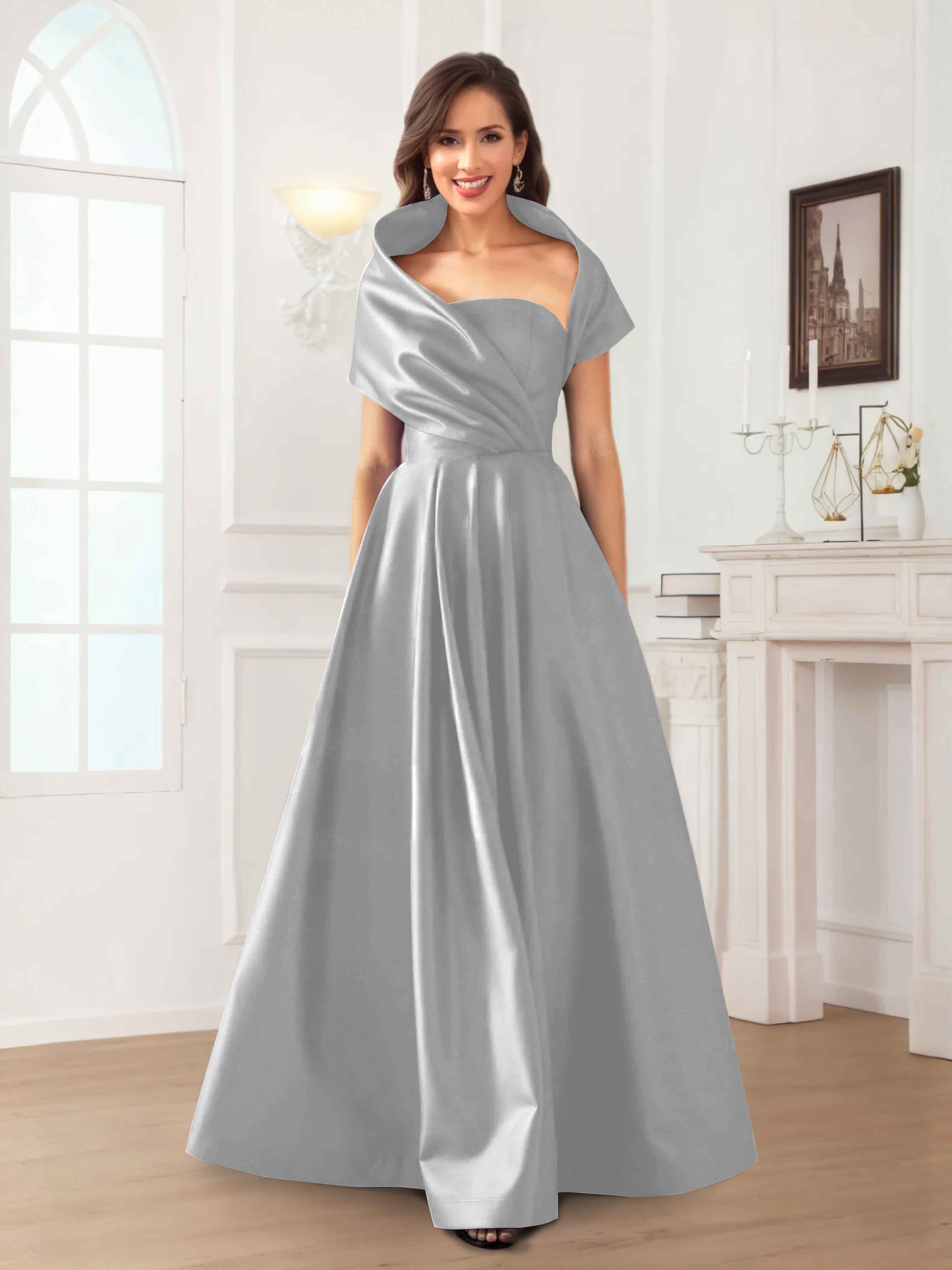 Robes Mère De La Mariée En Satin À Ruché Longueur Au Sol Valeska