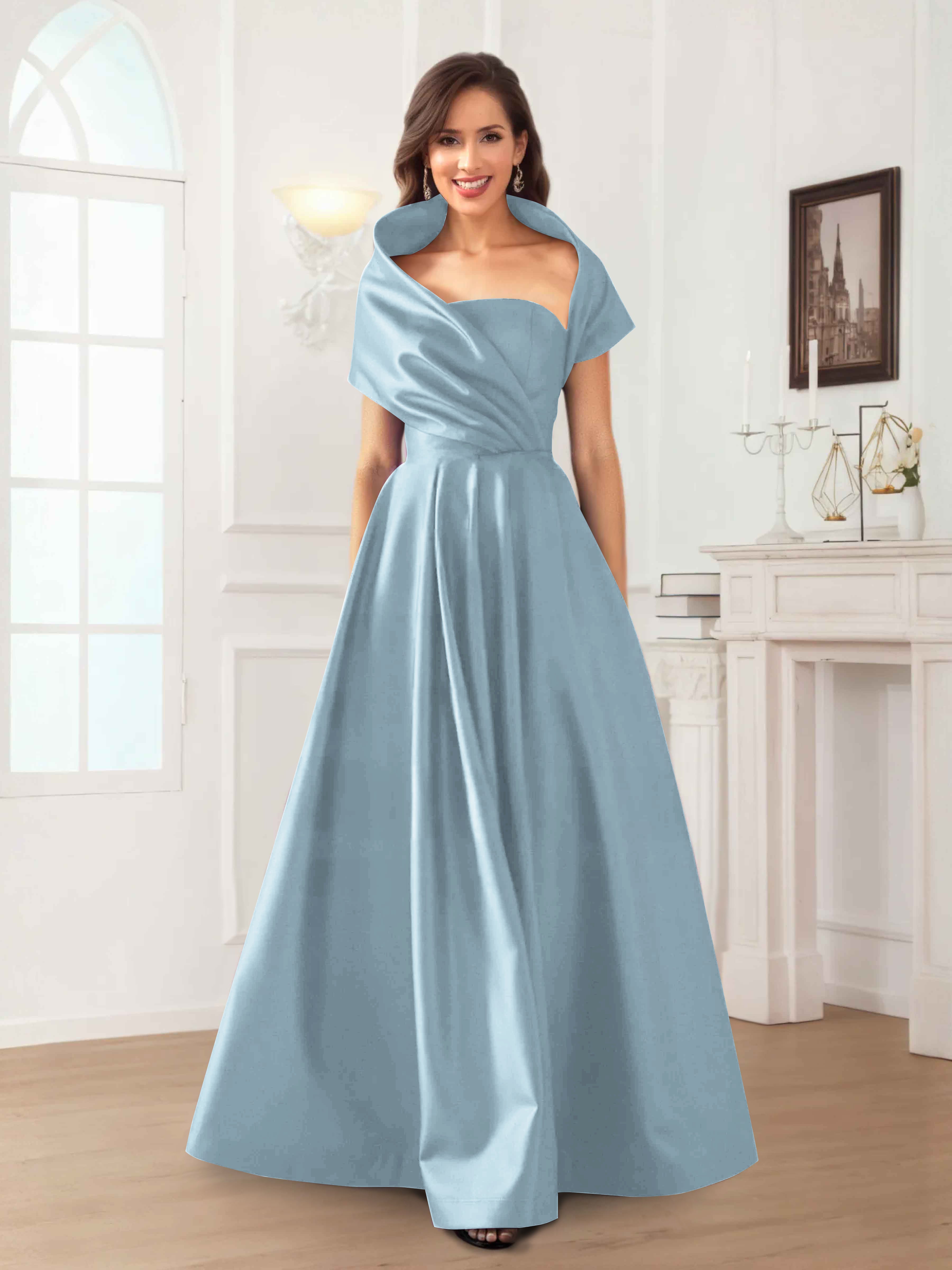 Robes Mère De La Mariée En Satin À Ruché Longueur Au Sol Valeska