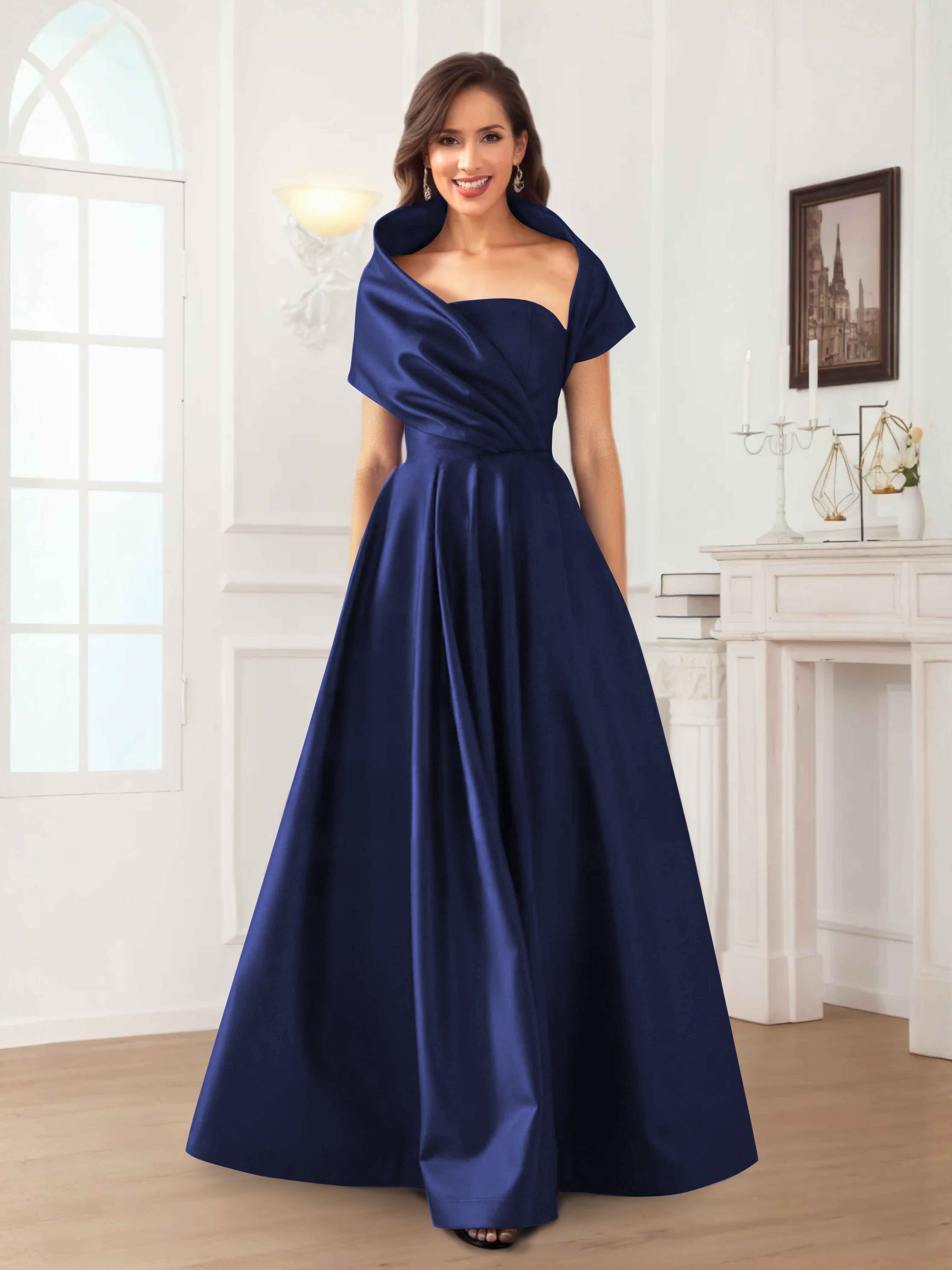 Robes Mère De La Mariée En Satin À Ruché Longueur Au Sol Valeska