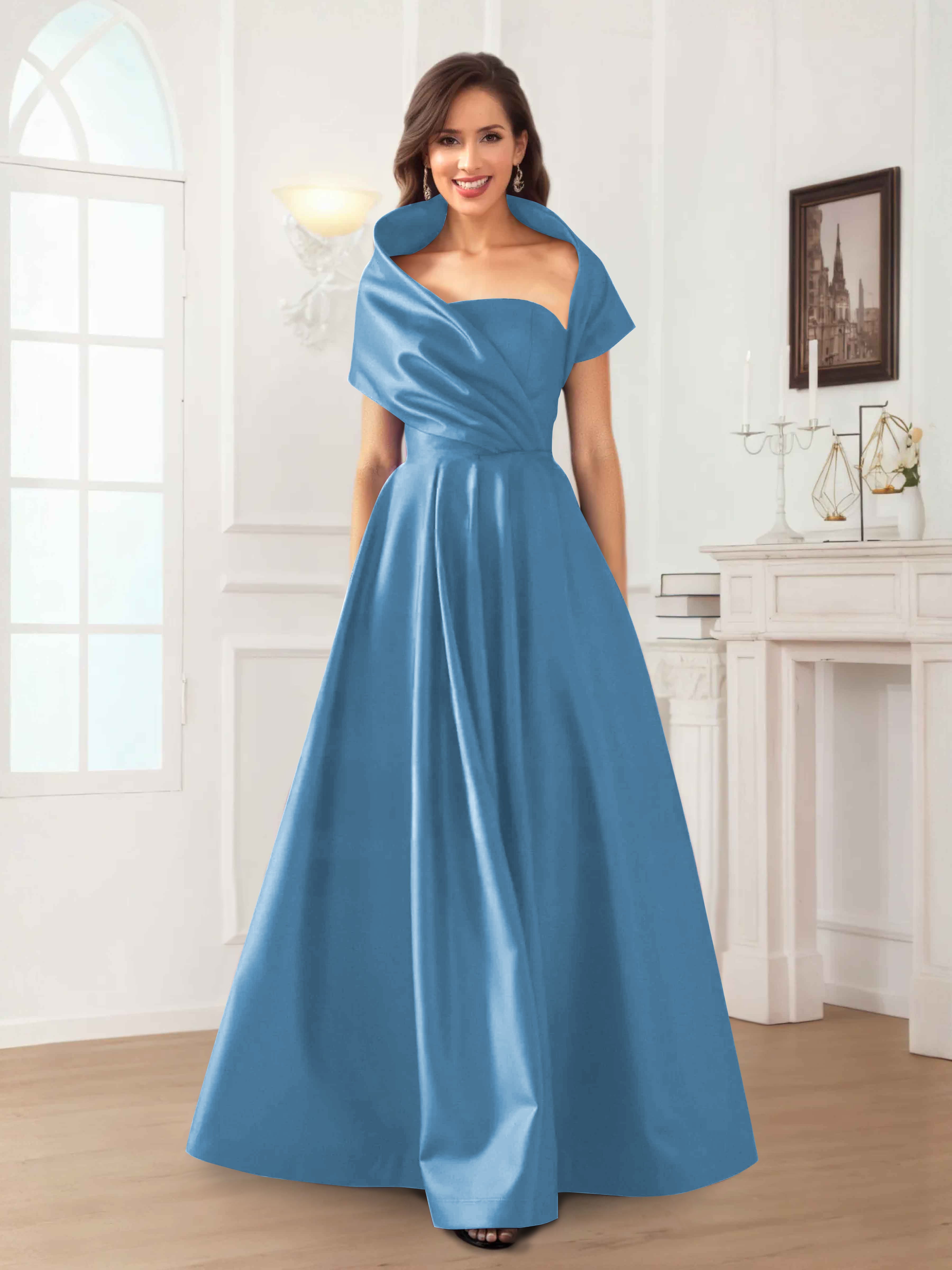 Robes Mère De La Mariée En Satin À Ruché Longueur Au Sol Valeska
