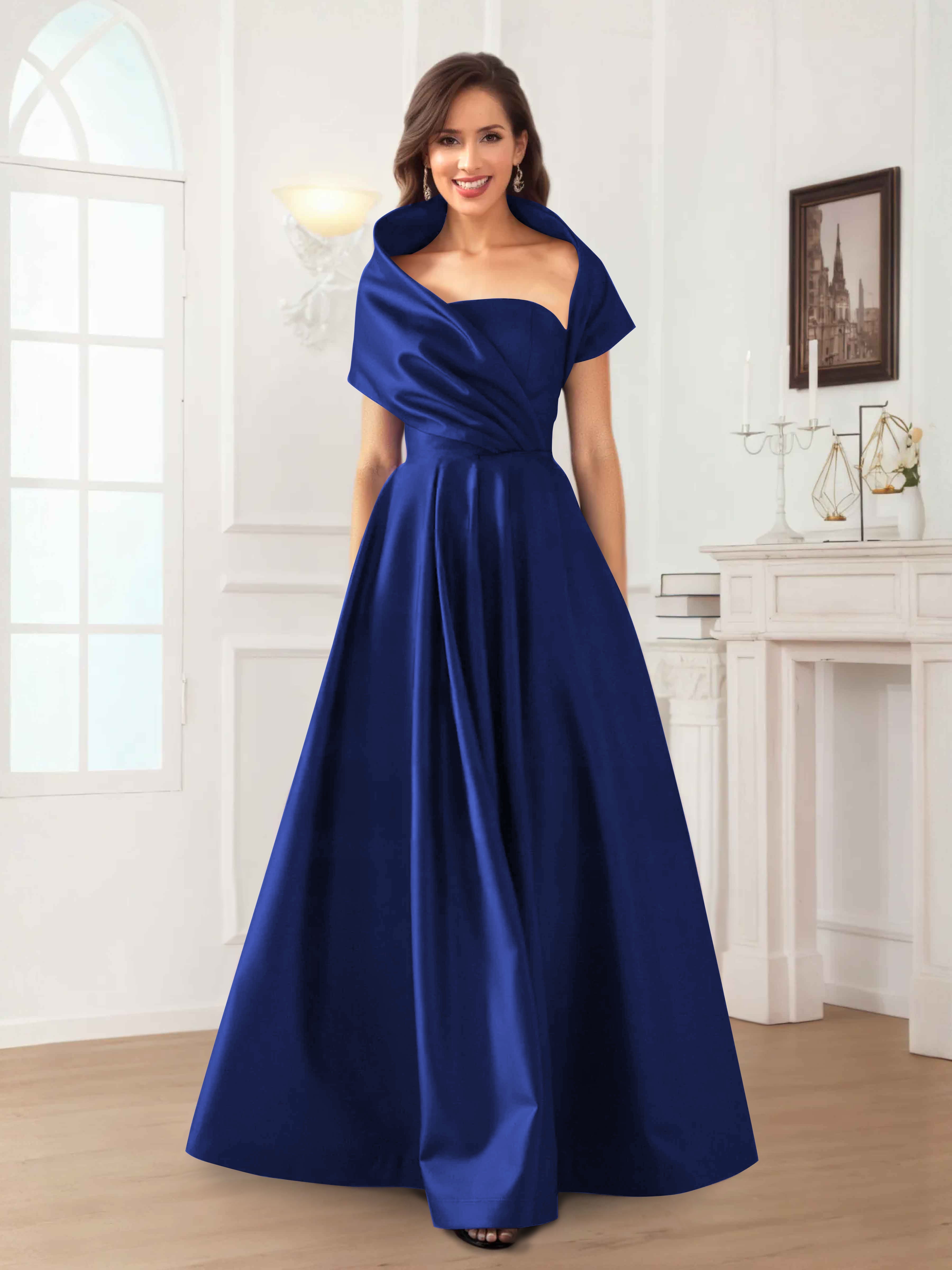 Robes Mère De La Mariée En Satin À Ruché Longueur Au Sol Valeska