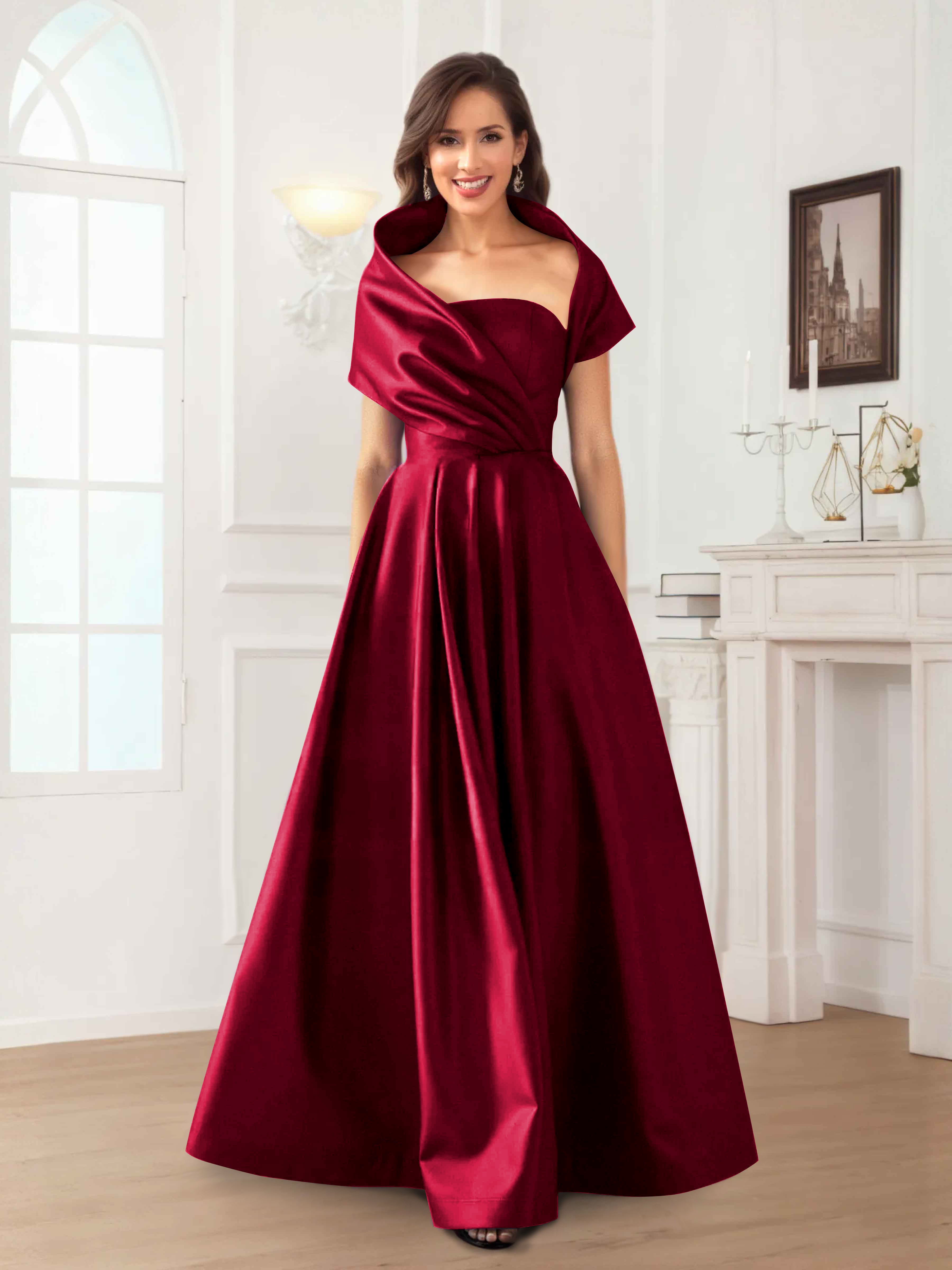 Robes Mère De La Mariée En Satin À Ruché Longueur Au Sol Valeska