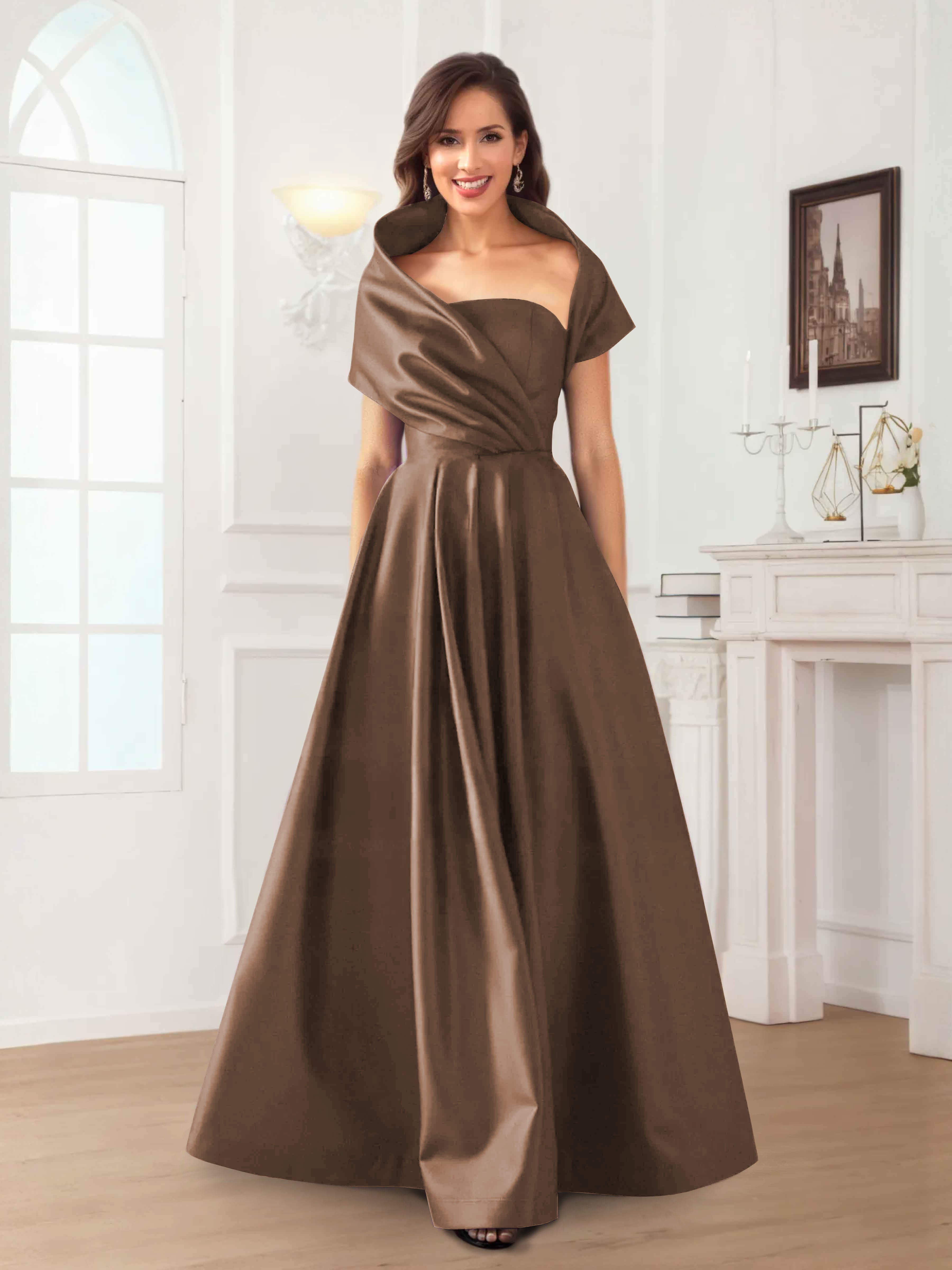 Robes Mère De La Mariée En Satin À Ruché Longueur Au Sol Valeska