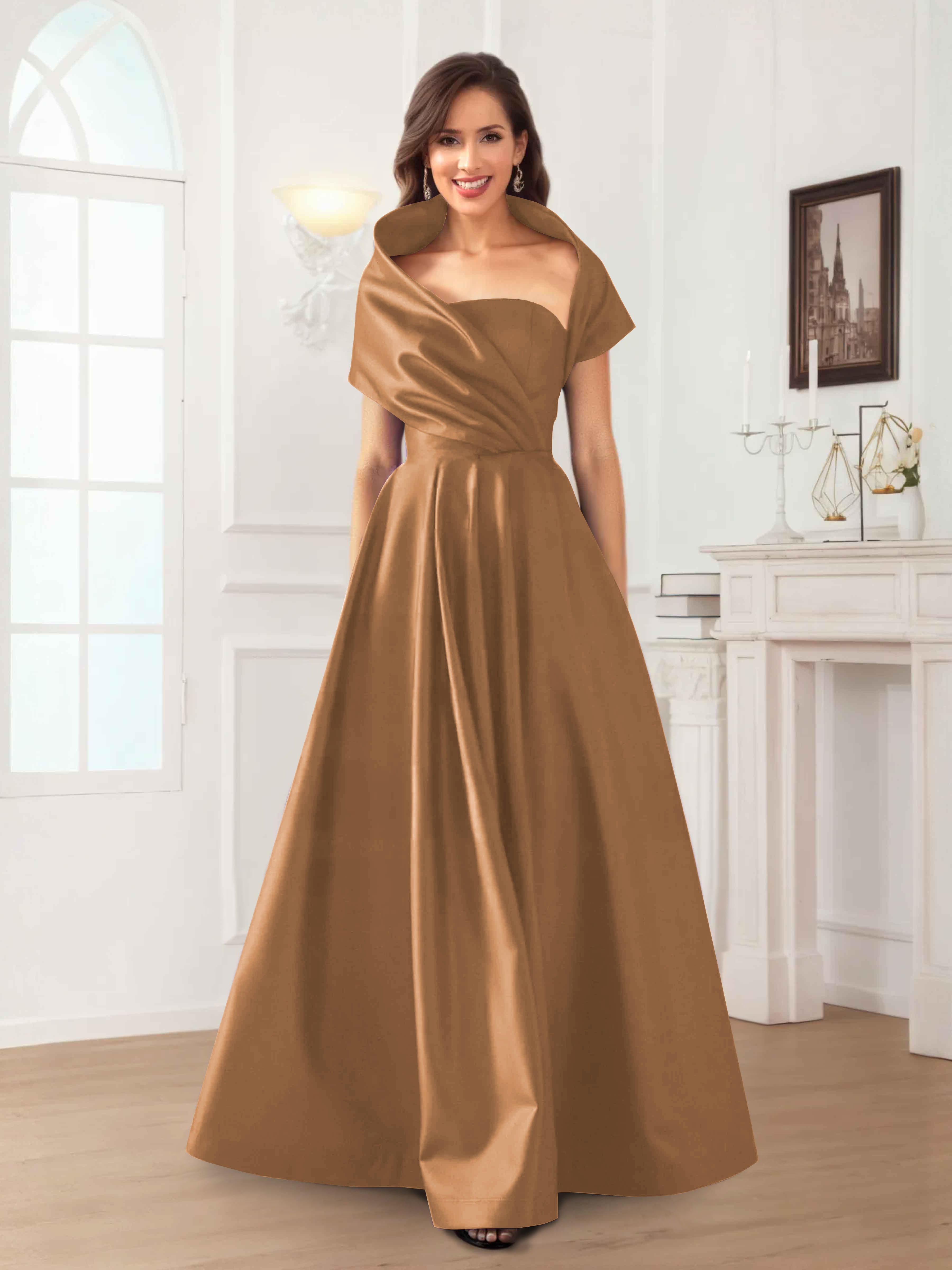 Robes Mère De La Mariée En Satin À Ruché Longueur Au Sol Valeska