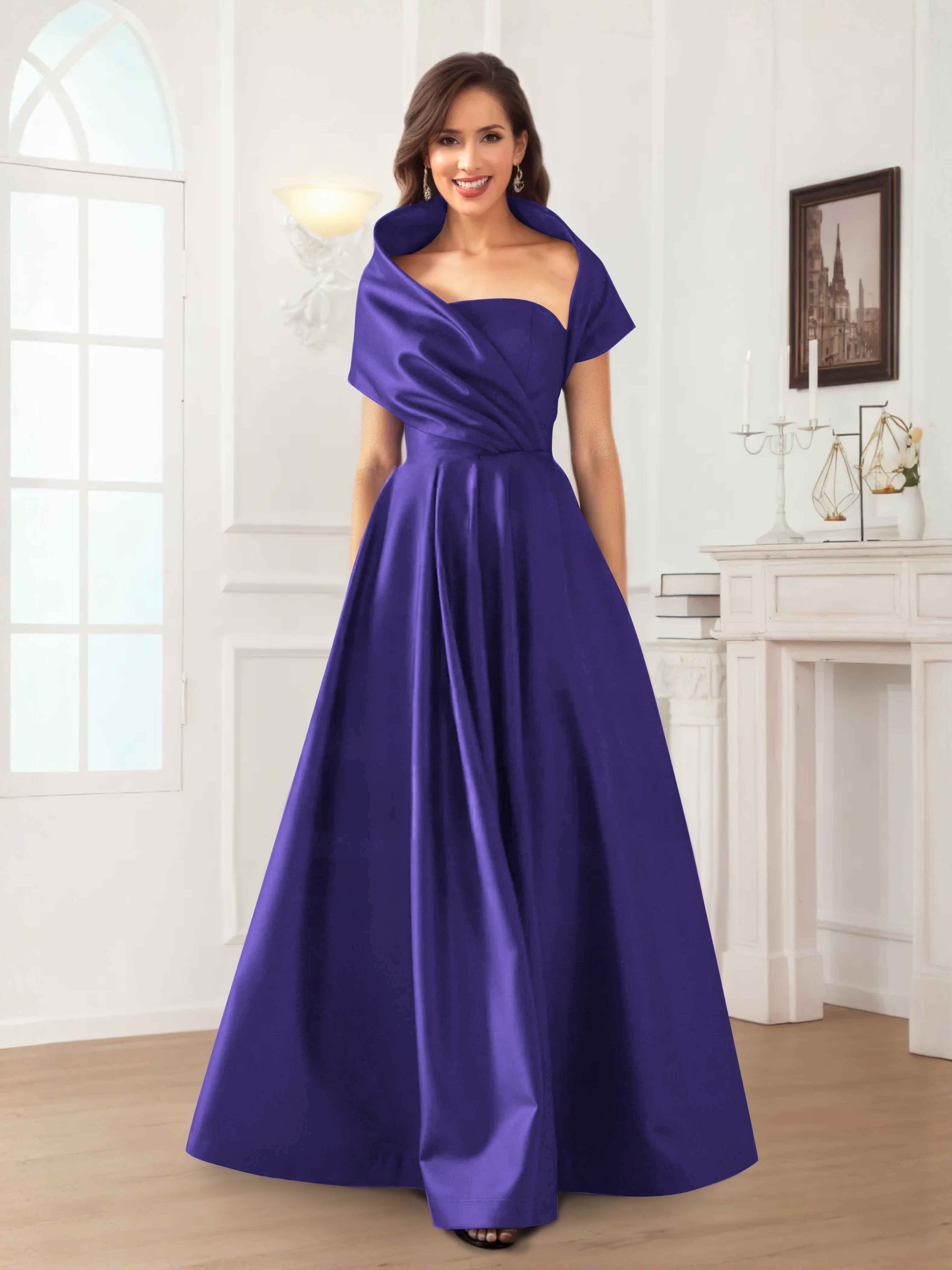 Robes Mère De La Mariée En Satin À Ruché Longueur Au Sol Valeska