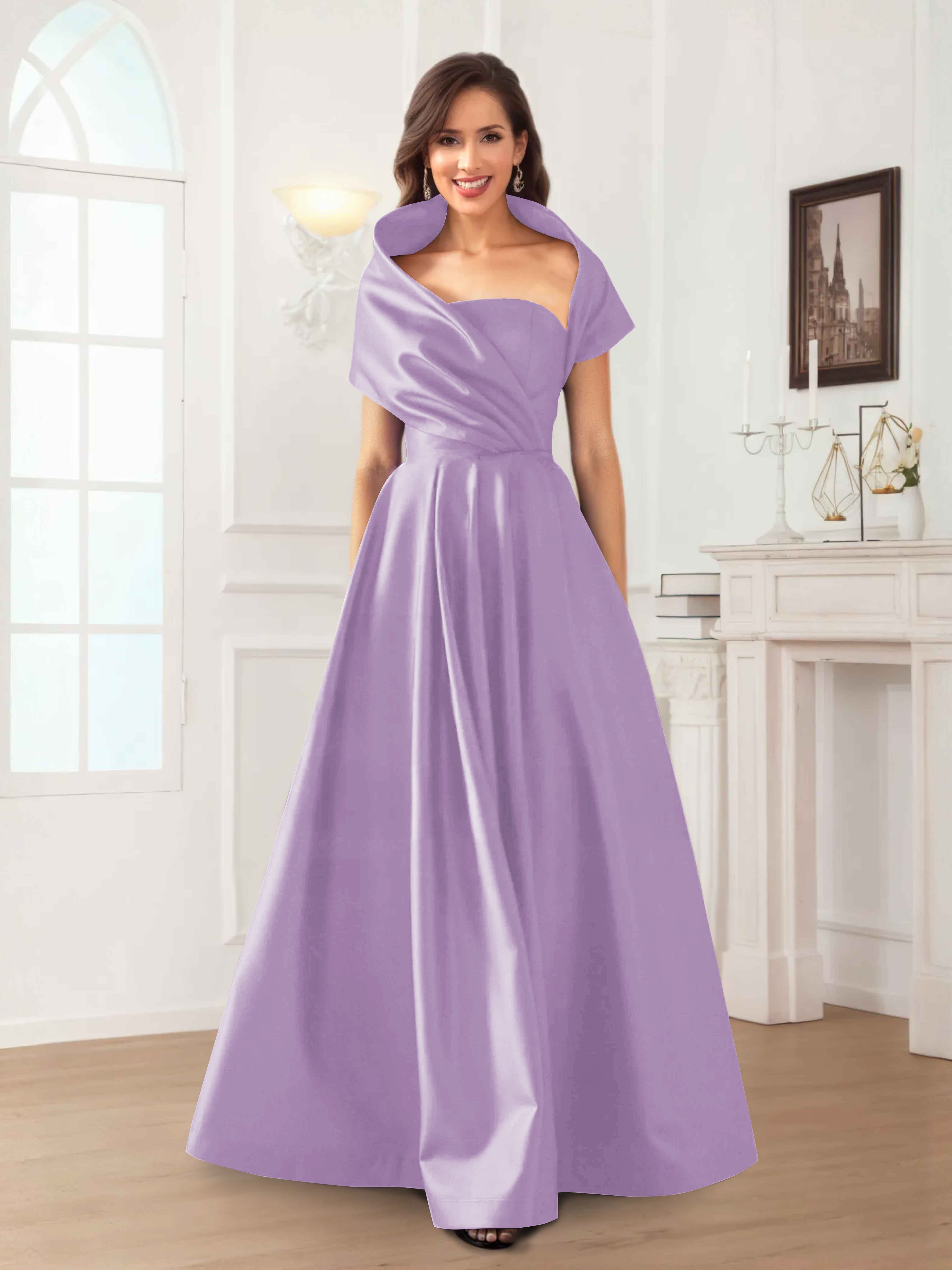 Robes Mère De La Mariée En Satin À Ruché Longueur Au Sol Valeska