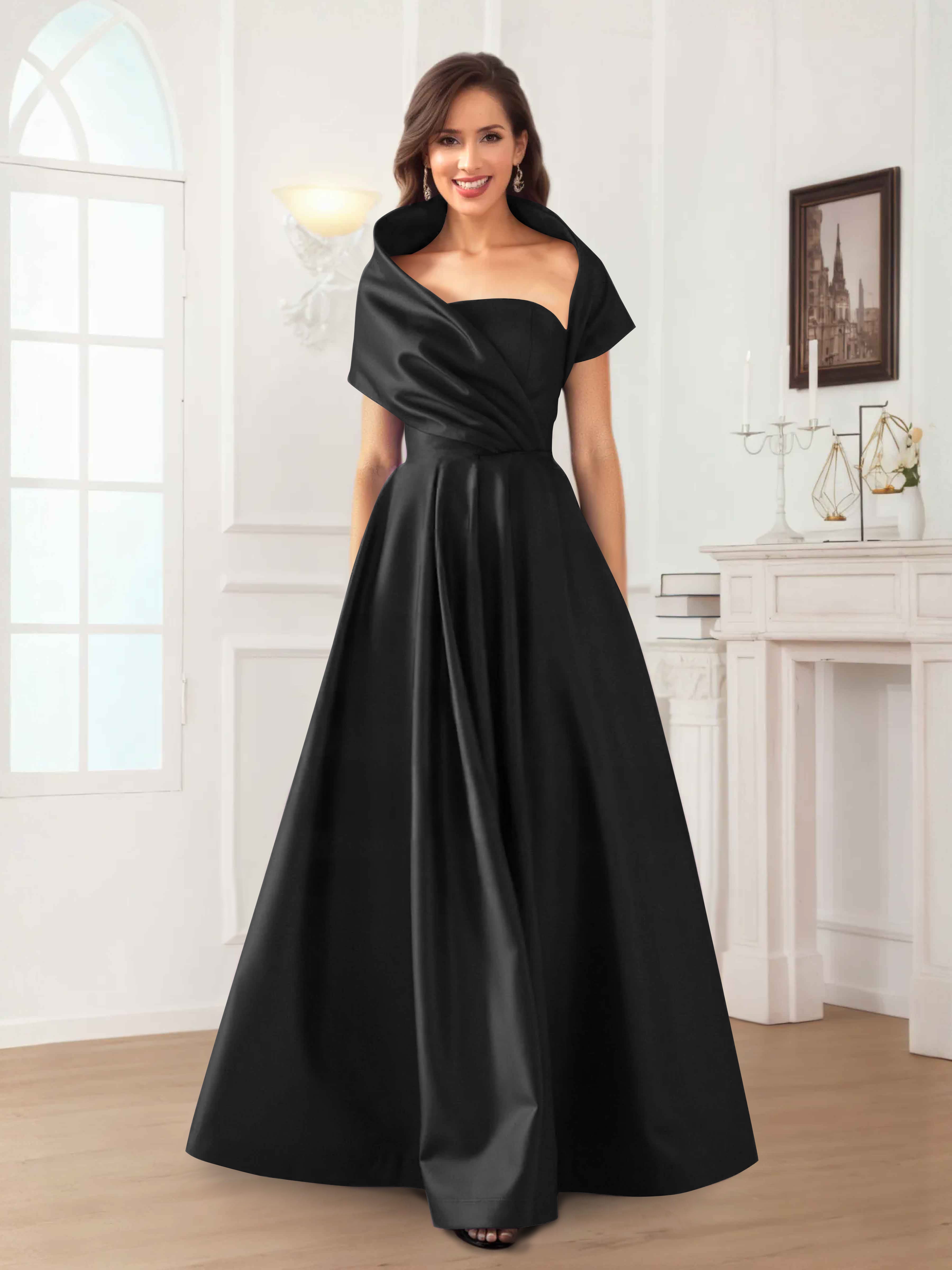 Robes Mère De La Mariée En Satin À Ruché Longueur Au Sol Valeska
