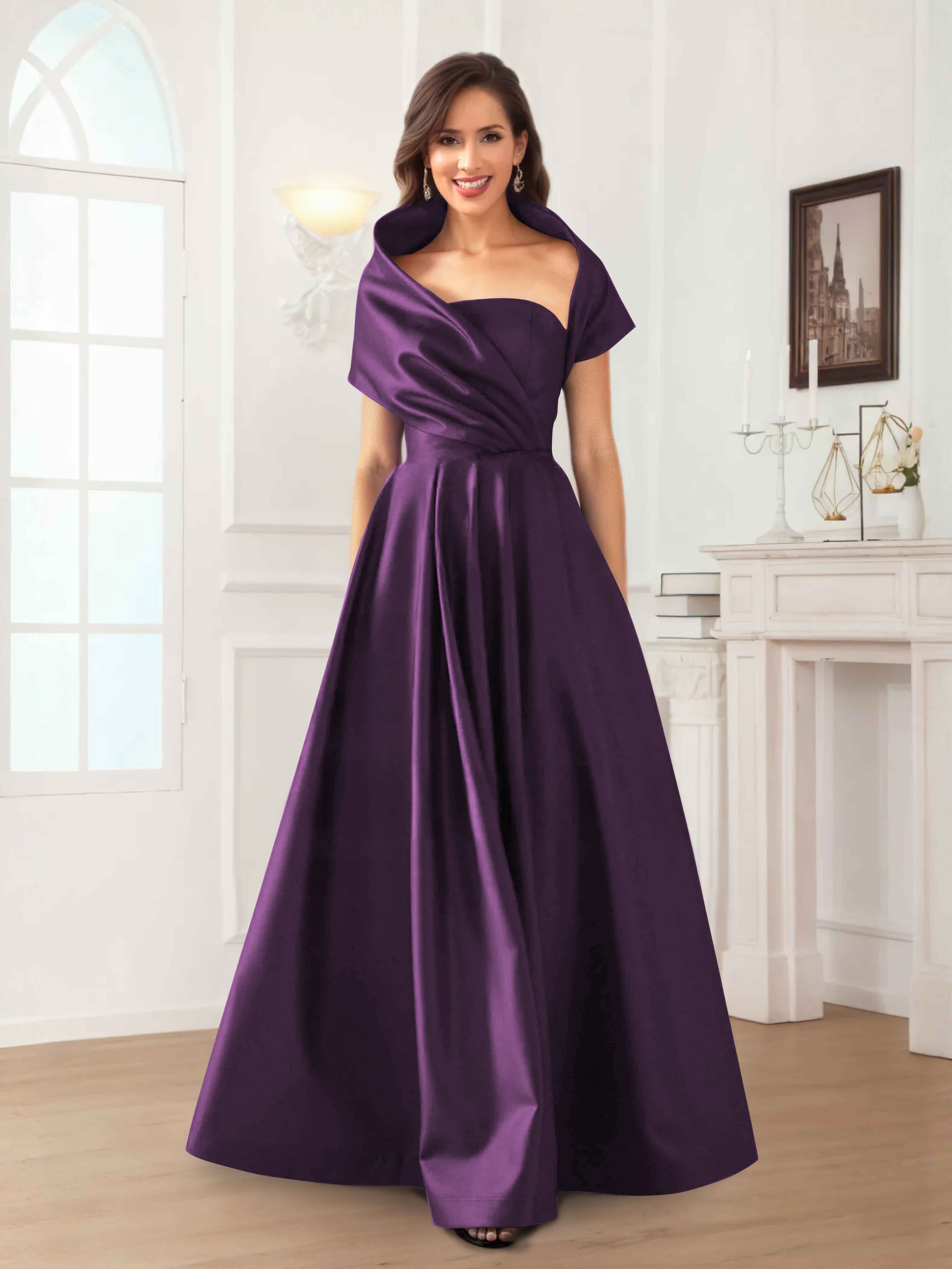 Robes Mère De La Mariée En Satin À Ruché Longueur Au Sol Valeska