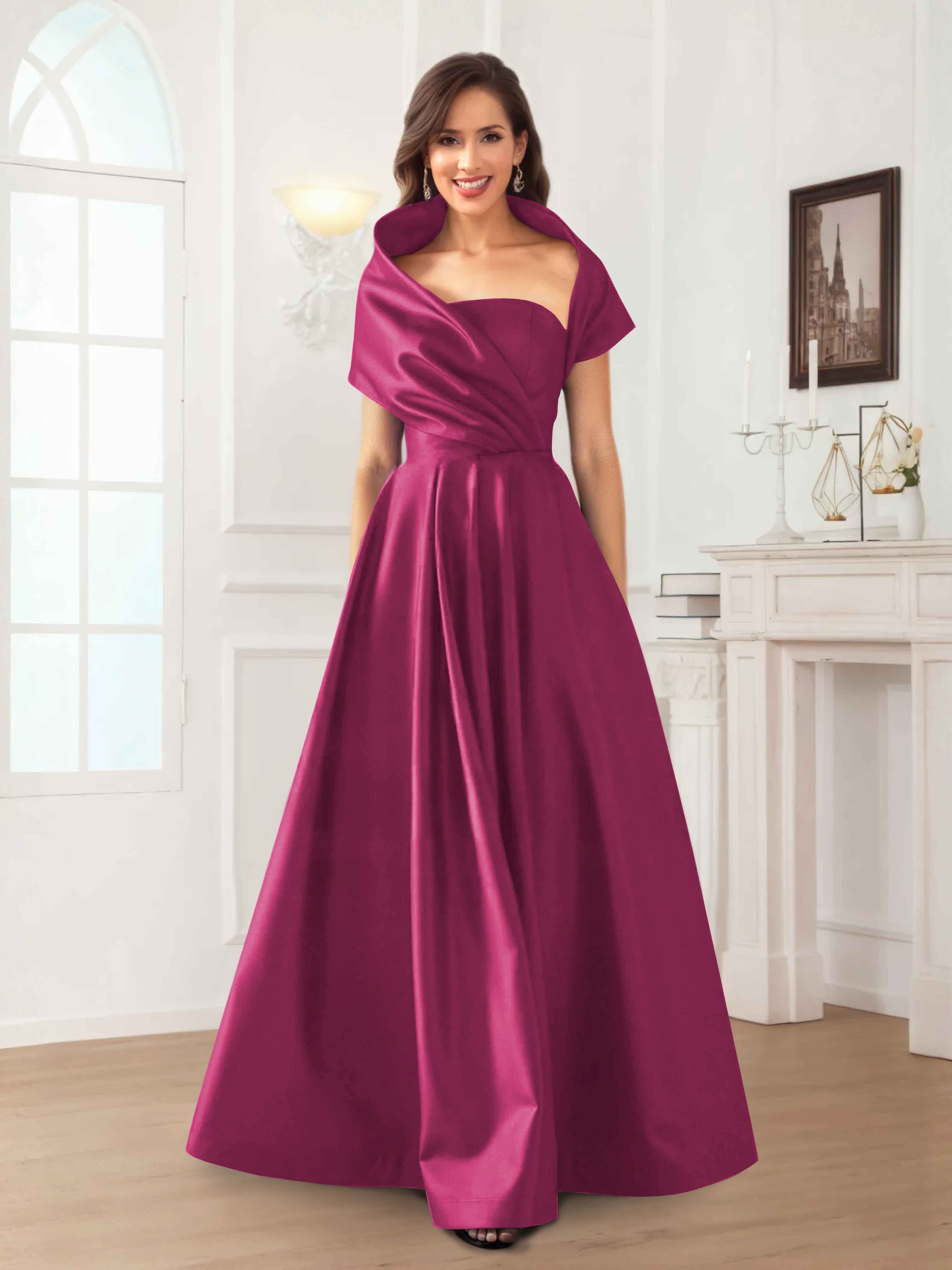 Robes Mère De La Mariée En Satin À Ruché Longueur Au Sol Valeska