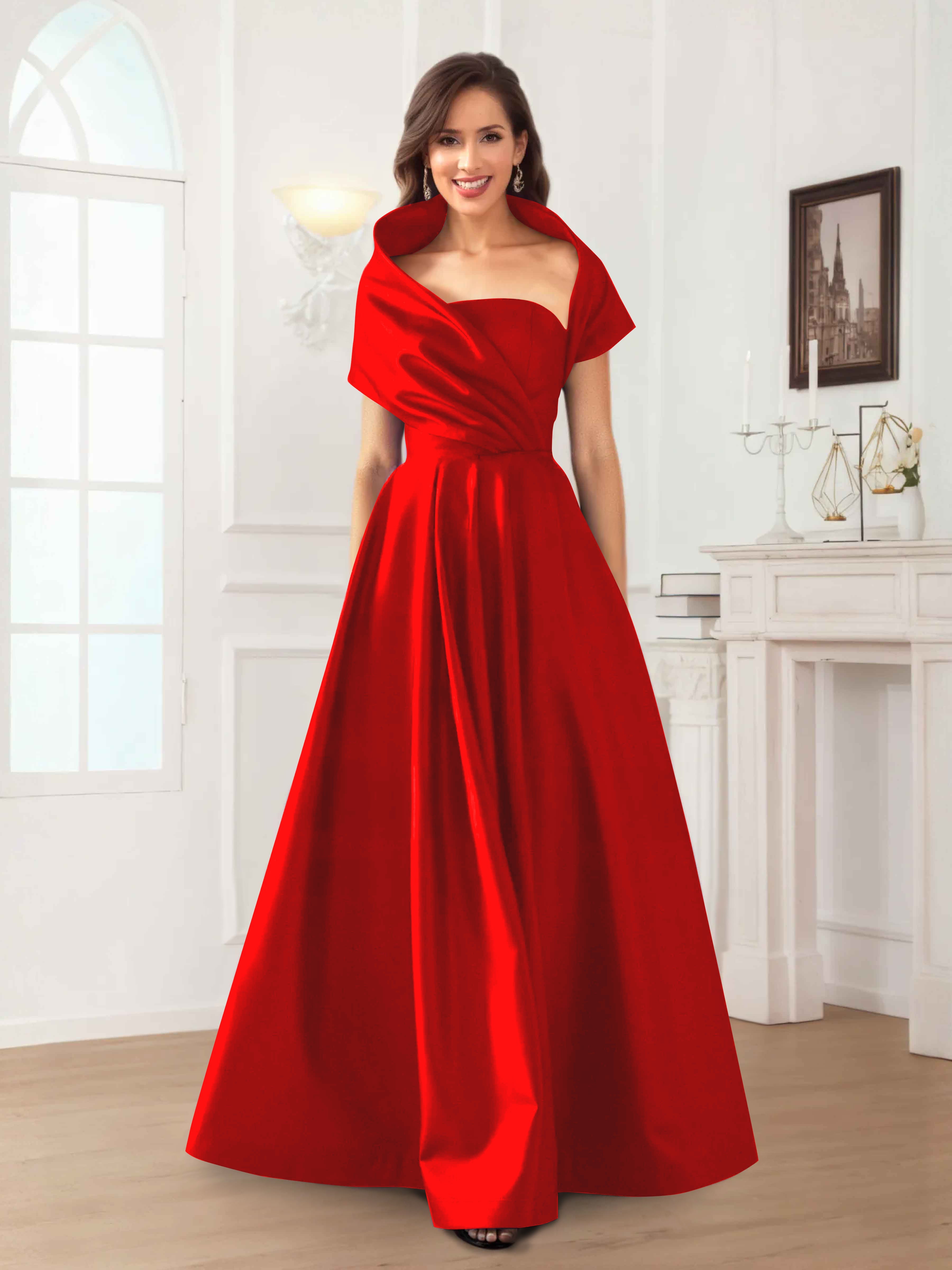 Robes Mère De La Mariée En Satin À Ruché Longueur Au Sol Valeska