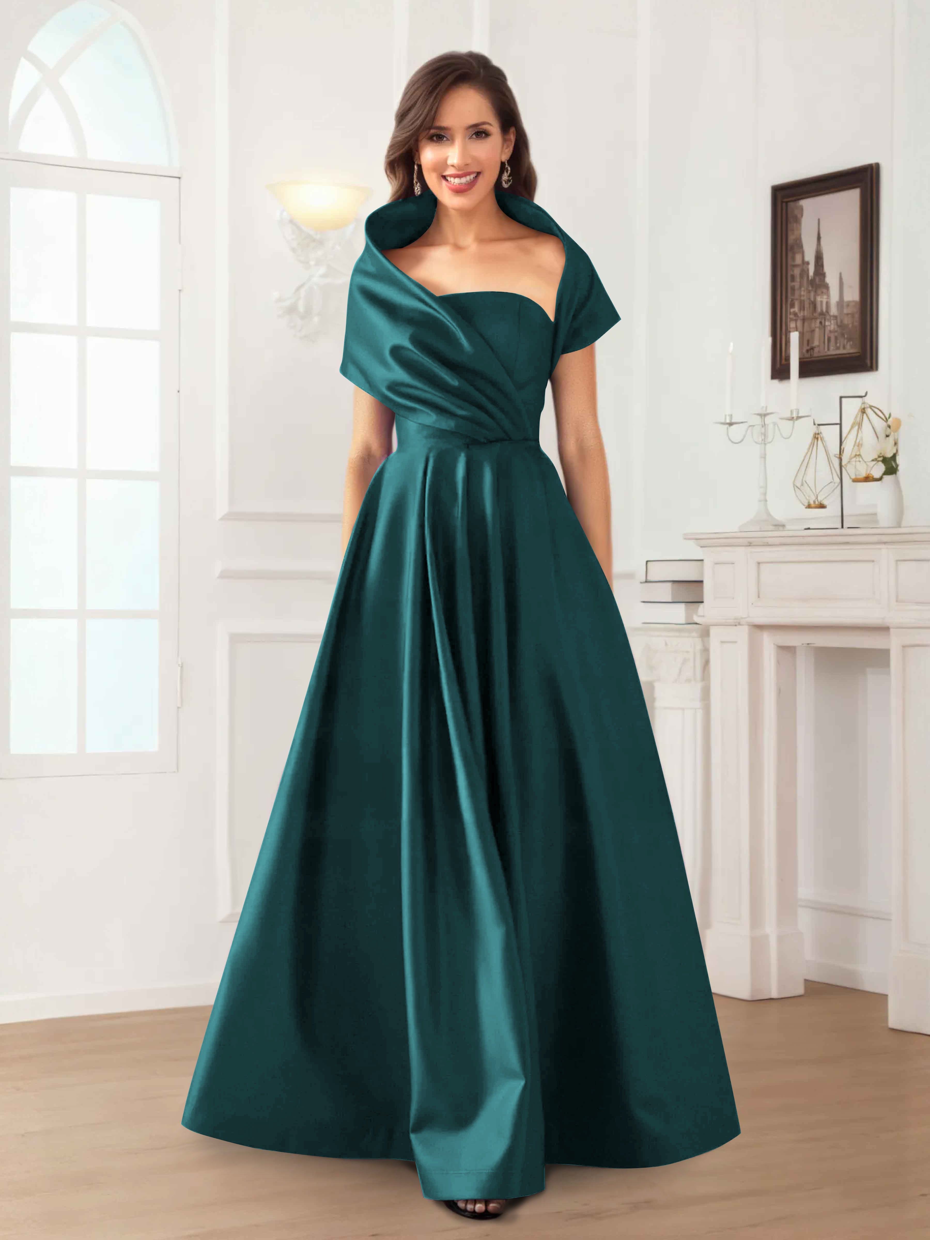 Robes Mère De La Mariée En Satin À Ruché Longueur Au Sol Valeska