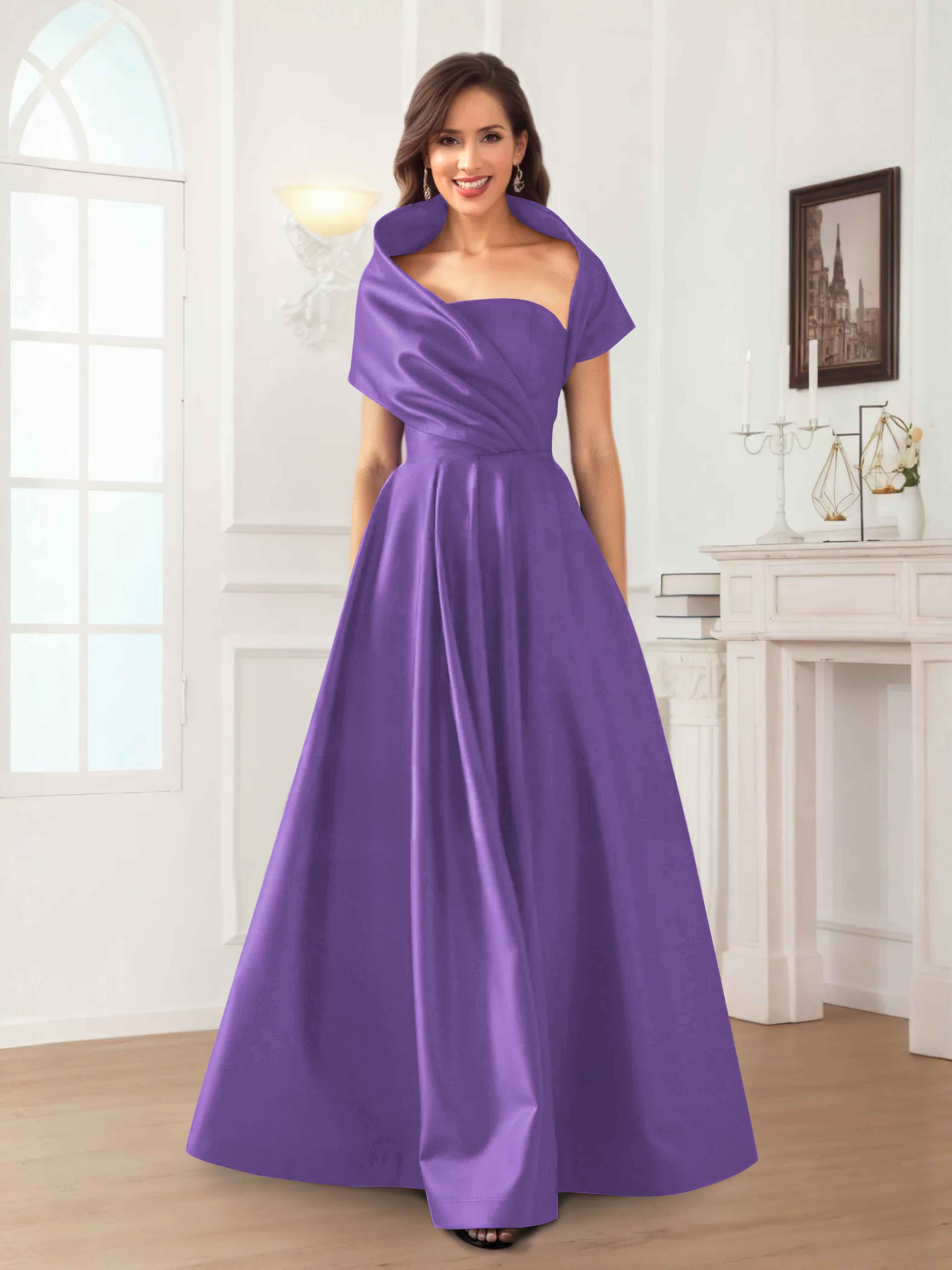 Robes Mère De La Mariée En Satin À Ruché Longueur Au Sol Valeska